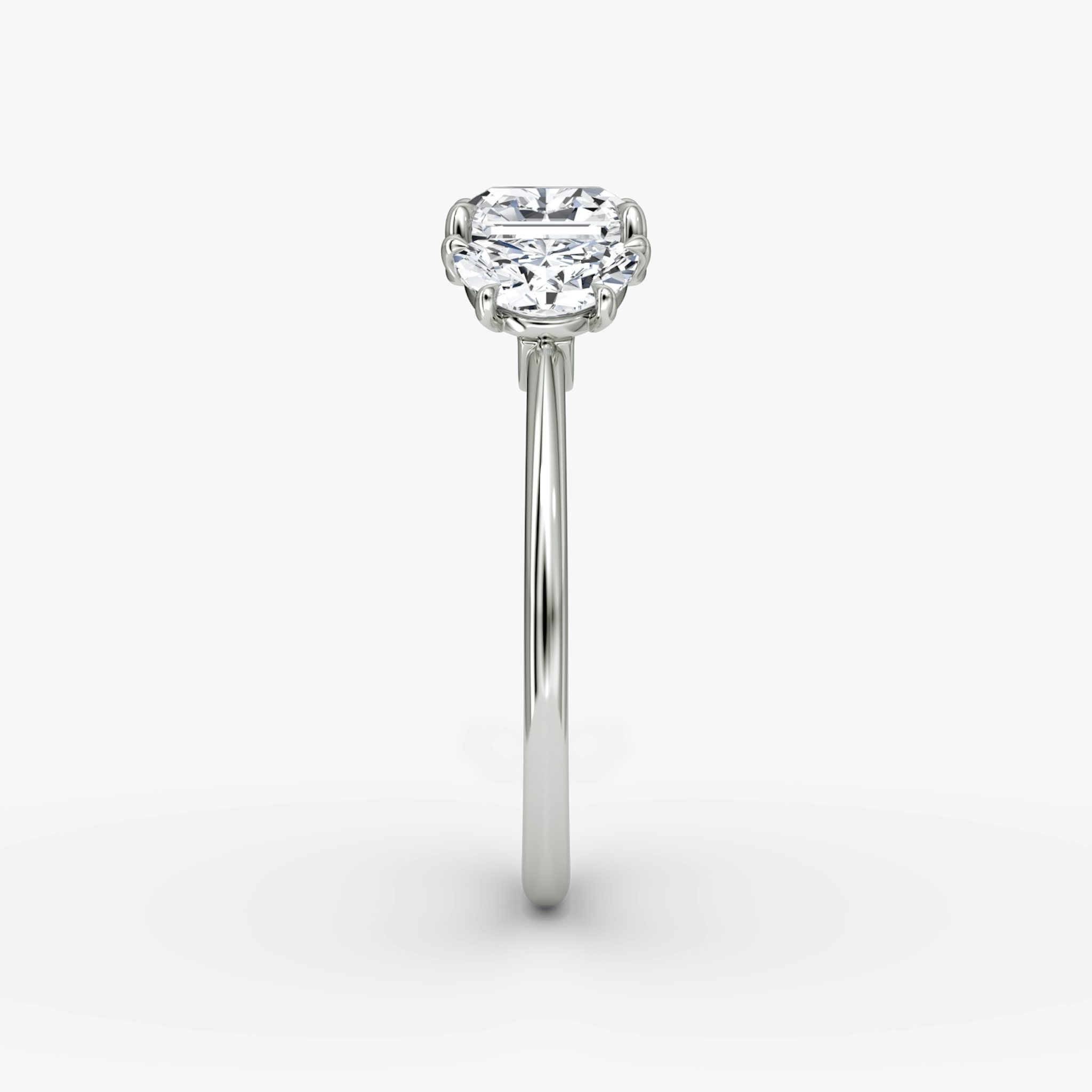 The Three Stone | Asscher | Platinum | bandAccent: Plain | sideStoneCarat: 0.50ct | sideStoneShape: Half Moon | diamondOrientation: vertical | caratWeight: other
