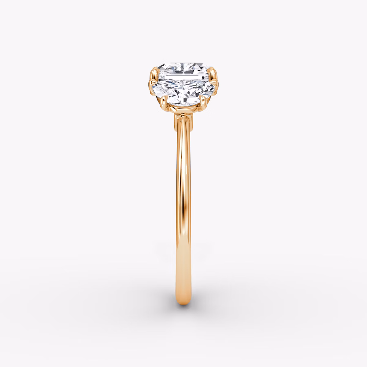 The Three Stone | Asscher | 14k | Rose Gold | bandAccent: Plain | sideStoneCarat: 0.50ct | sideStoneShape: Half Moon | diamondOrientation: vertical | caratWeight: other