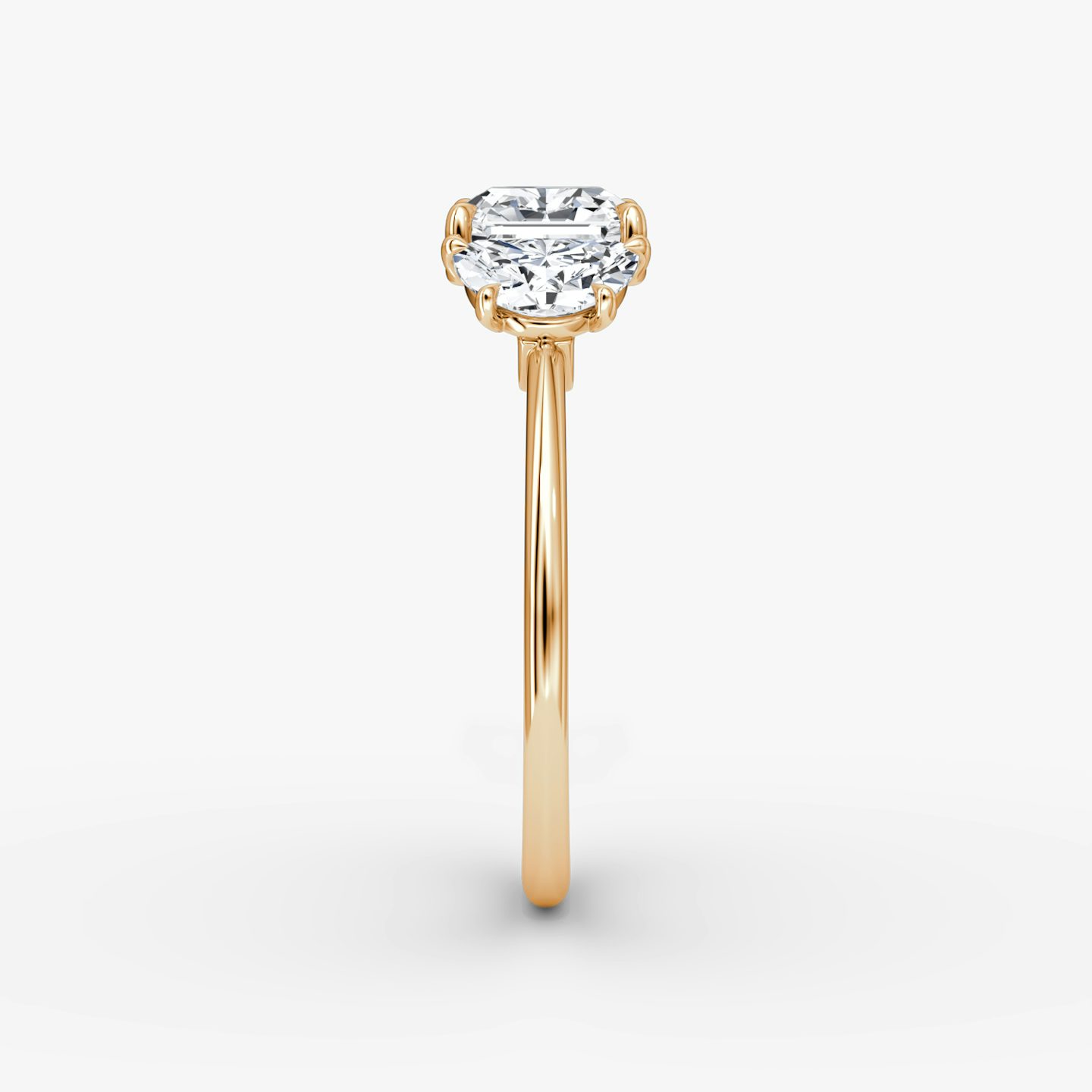 The Three Stone | Asscher | 14k | Rose Gold | bandAccent: Plain | sideStoneCarat: 0.50ct | sideStoneShape: Half Moon | diamondOrientation: vertical | caratWeight: other