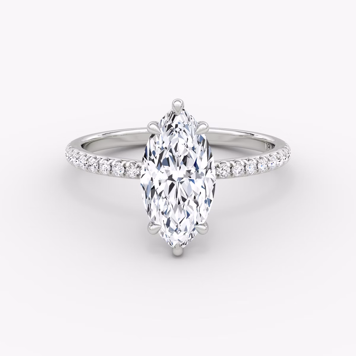 The Signature | Marquise | 18k | White Gold | bandAccent: Pavé | bandWidth: standard | hiddenHalo: no | diamondOrientation: vertical | caratWeight: other