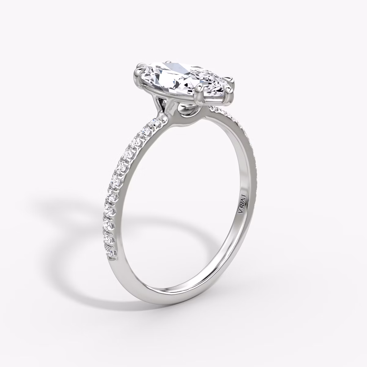 The Signature | Marquise | 18k | White Gold | bandAccent: Pavé | bandWidth: standard | hiddenHalo: no | diamondOrientation: vertical | caratWeight: other
