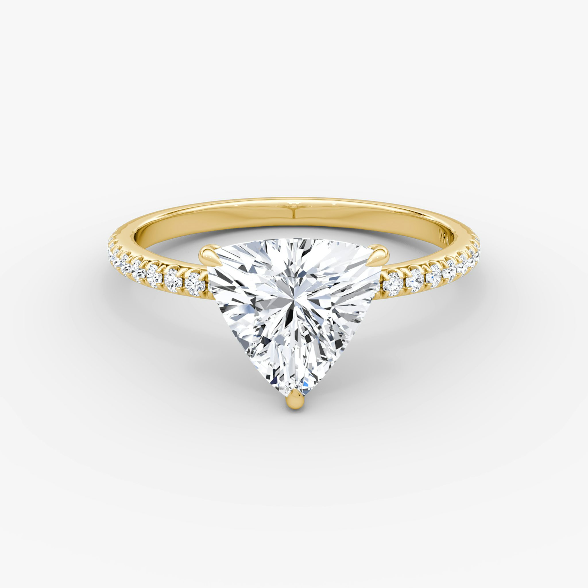 The Signature | Trillion | 18k | Yellow Gold | bandAccent: Pavé | bandWidth: standard | hiddenHalo: no | diamondOrientation: vertical | caratWeight: other