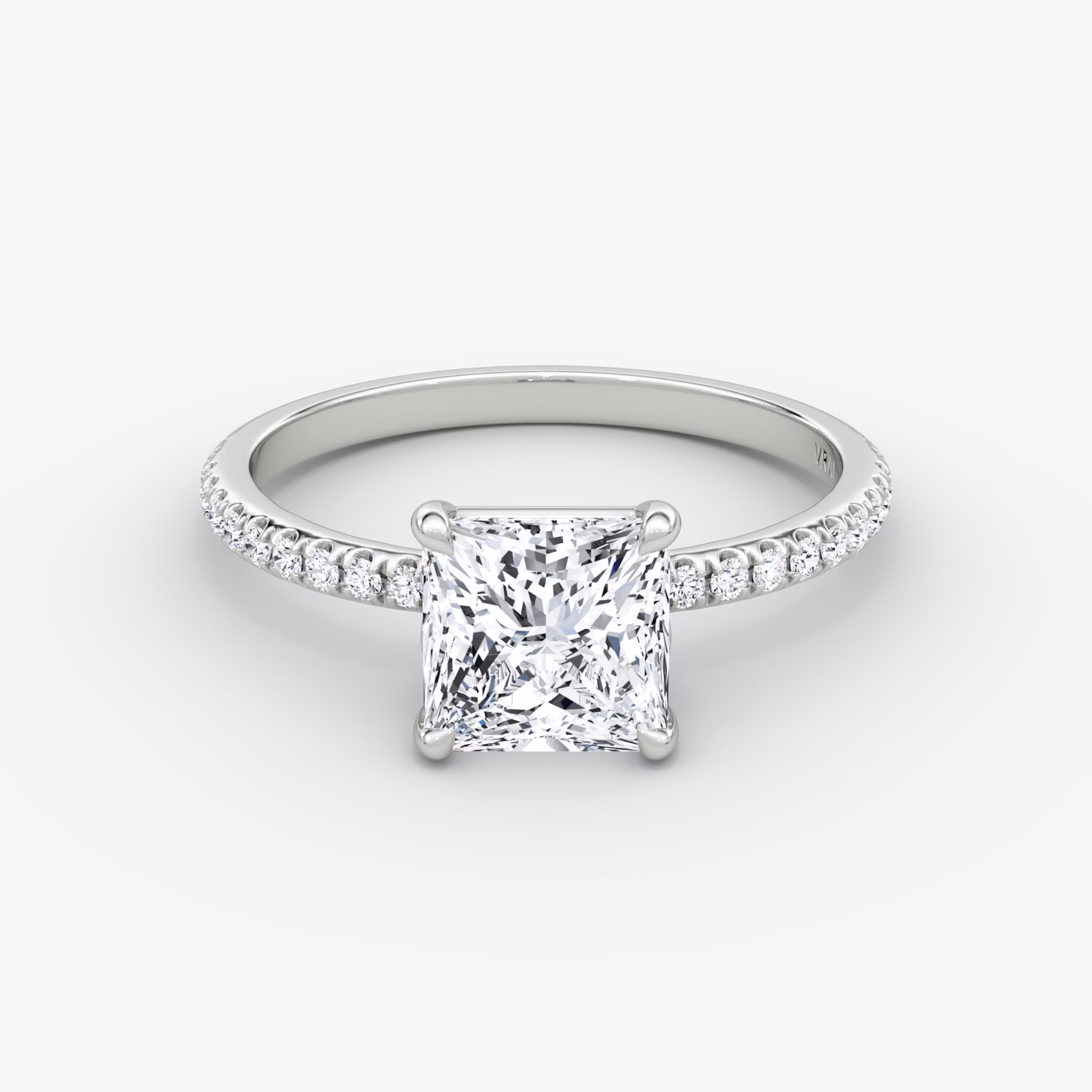 The Signature | Princess | 18k | White Gold | bandAccent: Pavé | bandWidth: standard | hiddenHalo: no | diamondOrientation: vertical | caratWeight: other