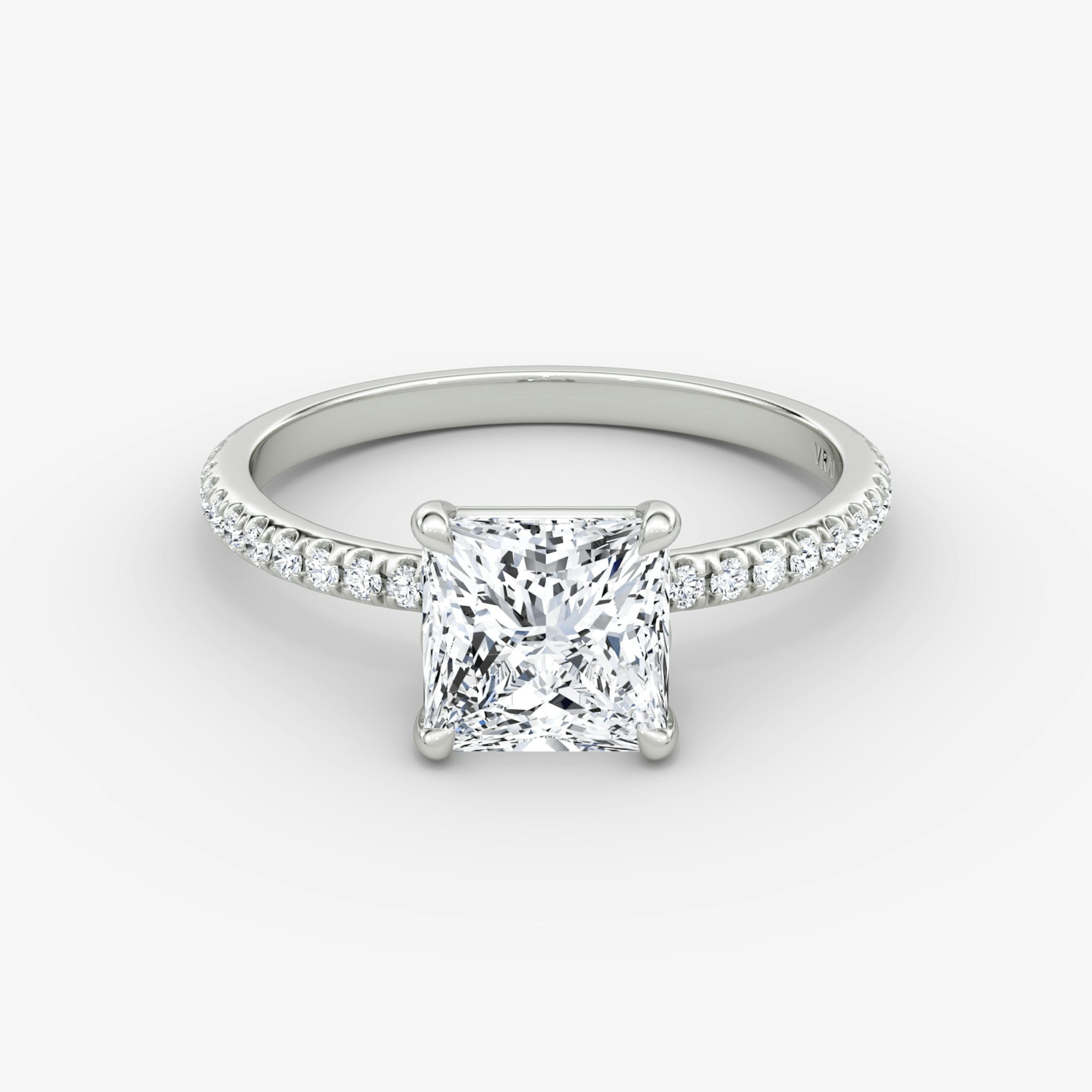 The Signature | Princess | 18k | White Gold | bandAccent: Pavé | bandWidth: standard | hiddenHalo: no | diamondOrientation: vertical | caratWeight: other
