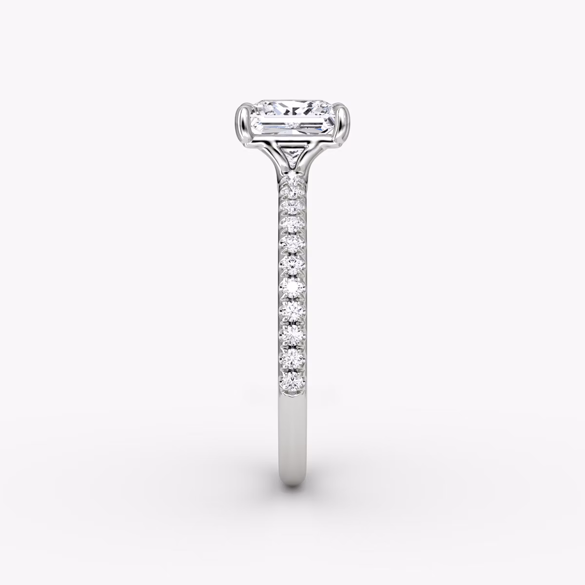 The Signature | Princess | 18k | White Gold | bandAccent: Pavé | bandWidth: standard | hiddenHalo: no | diamondOrientation: vertical | caratWeight: other