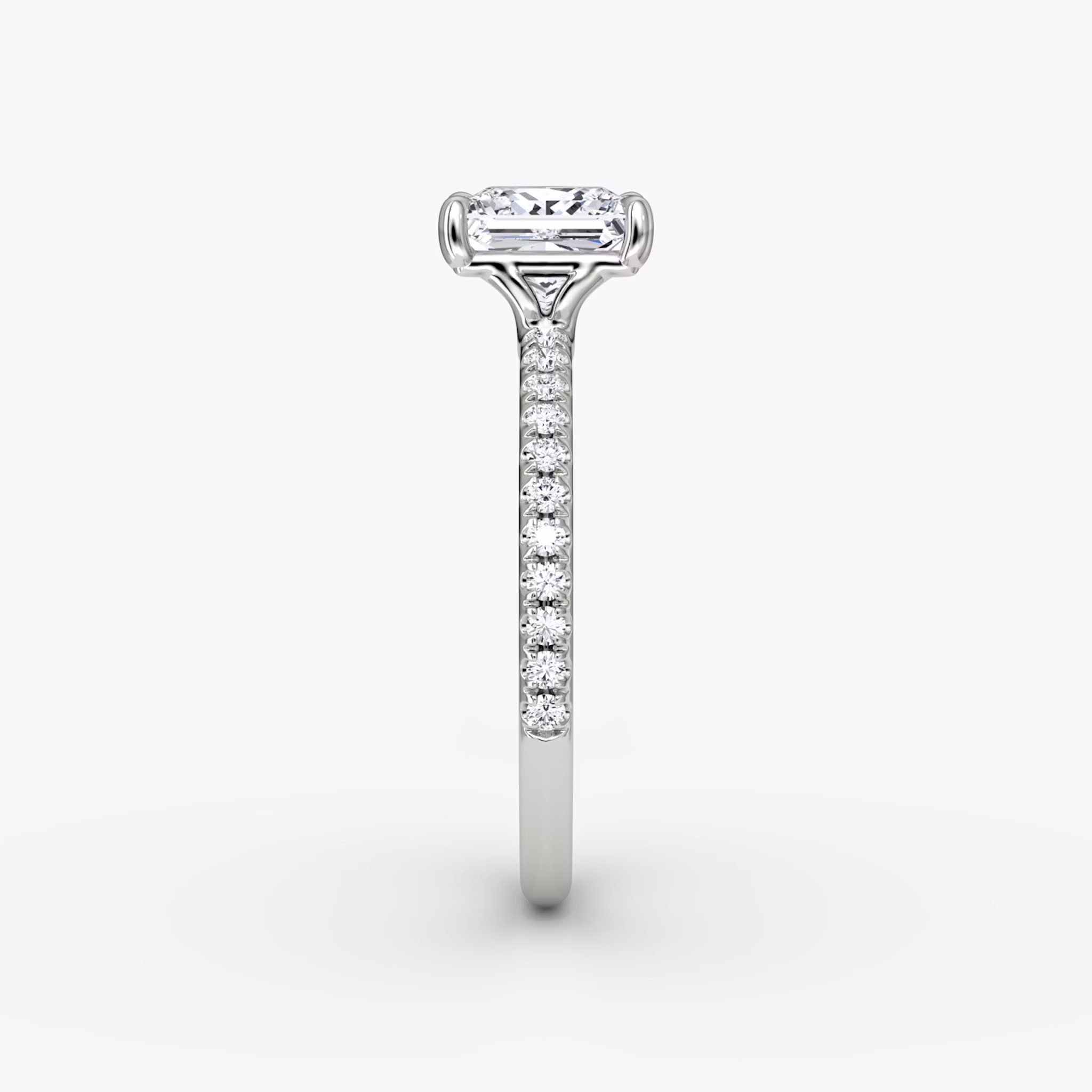 The Signature | Princess | 18k | White Gold | bandAccent: Pavé | bandWidth: standard | hiddenHalo: no | diamondOrientation: vertical | caratWeight: other