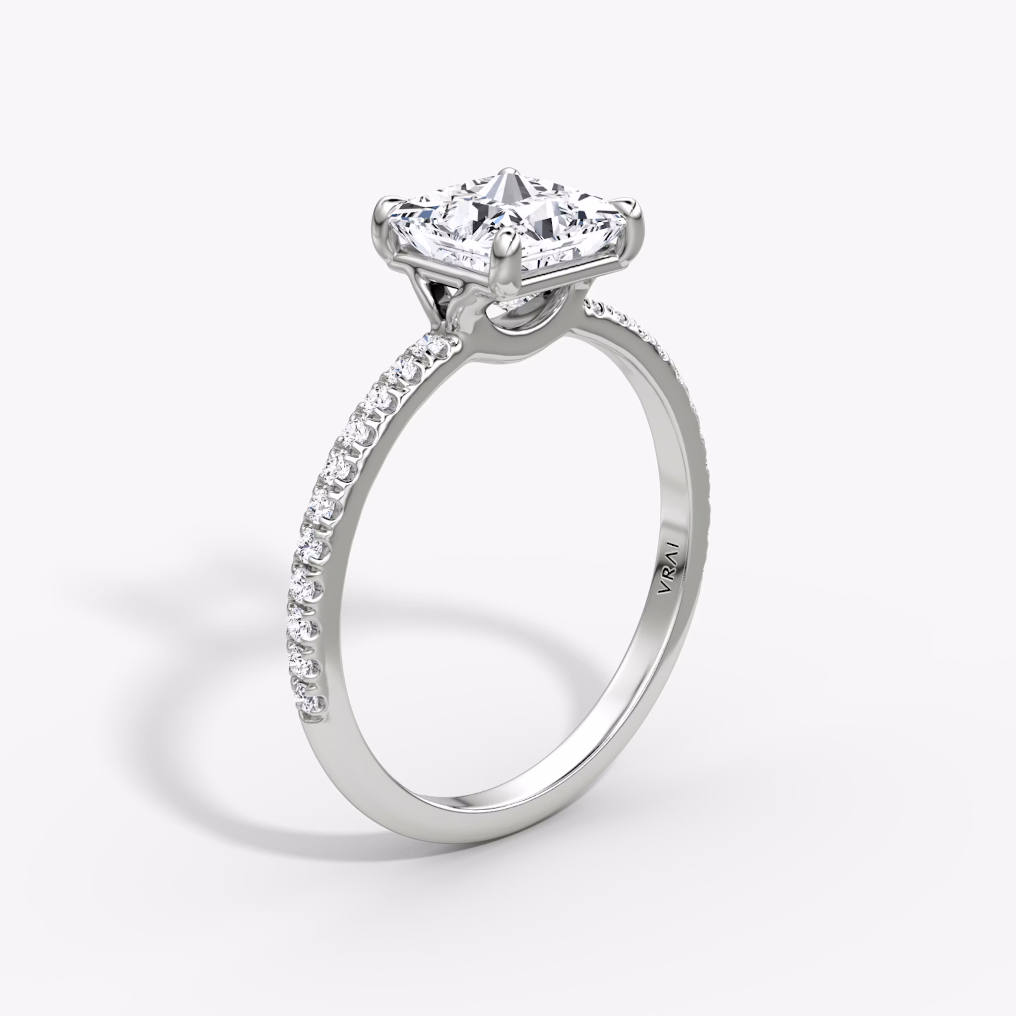 The Signature | Princess | 18k | White Gold | bandAccent: Pavé | bandWidth: standard | hiddenHalo: no | diamondOrientation: vertical | caratWeight: other