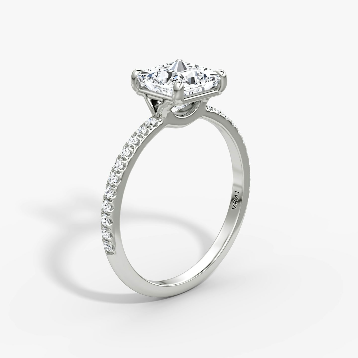 The Signature | Princess | 18k | White Gold | bandAccent: Pavé | bandWidth: standard | hiddenHalo: no | diamondOrientation: vertical | caratWeight: other