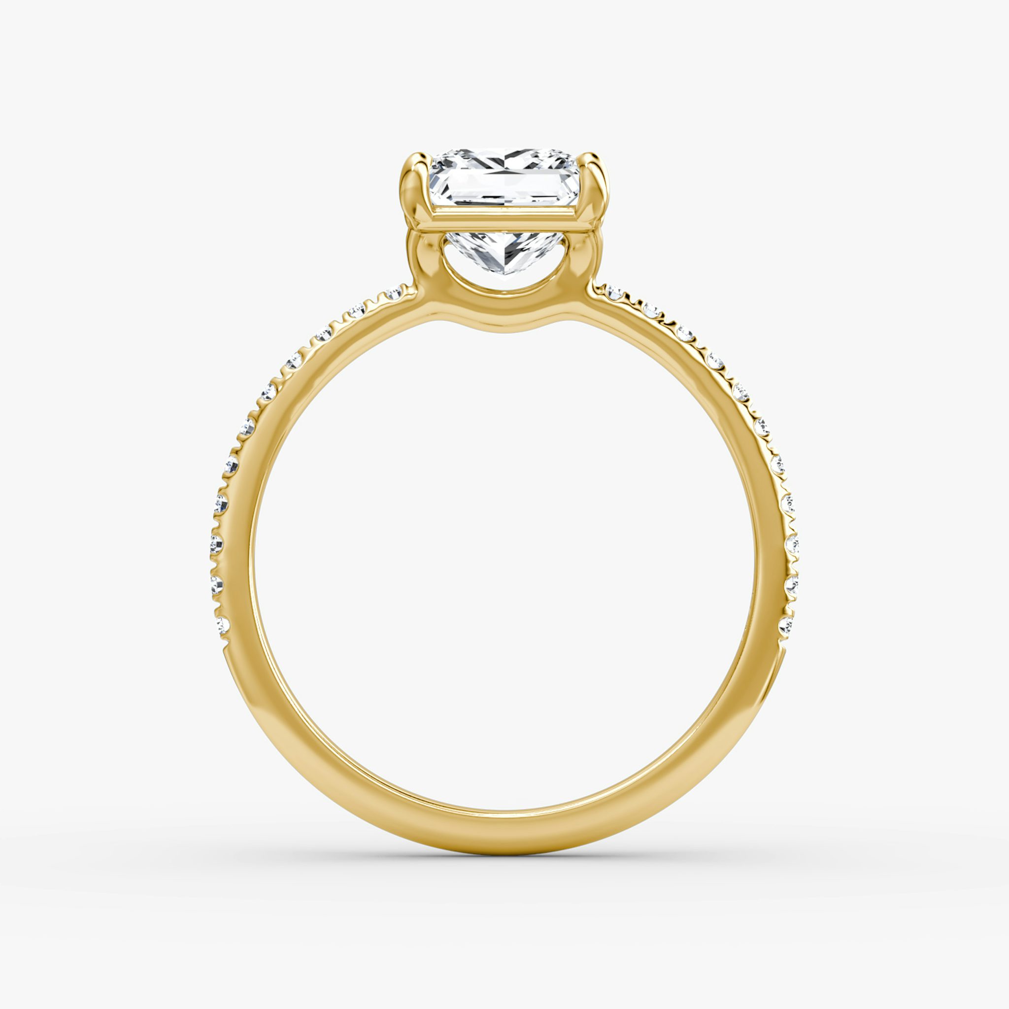 The Signature | Princess | 18k | Yellow Gold | bandAccent: Pavé | bandWidth: standard | hiddenHalo: no | diamondOrientation: vertical | caratWeight: other