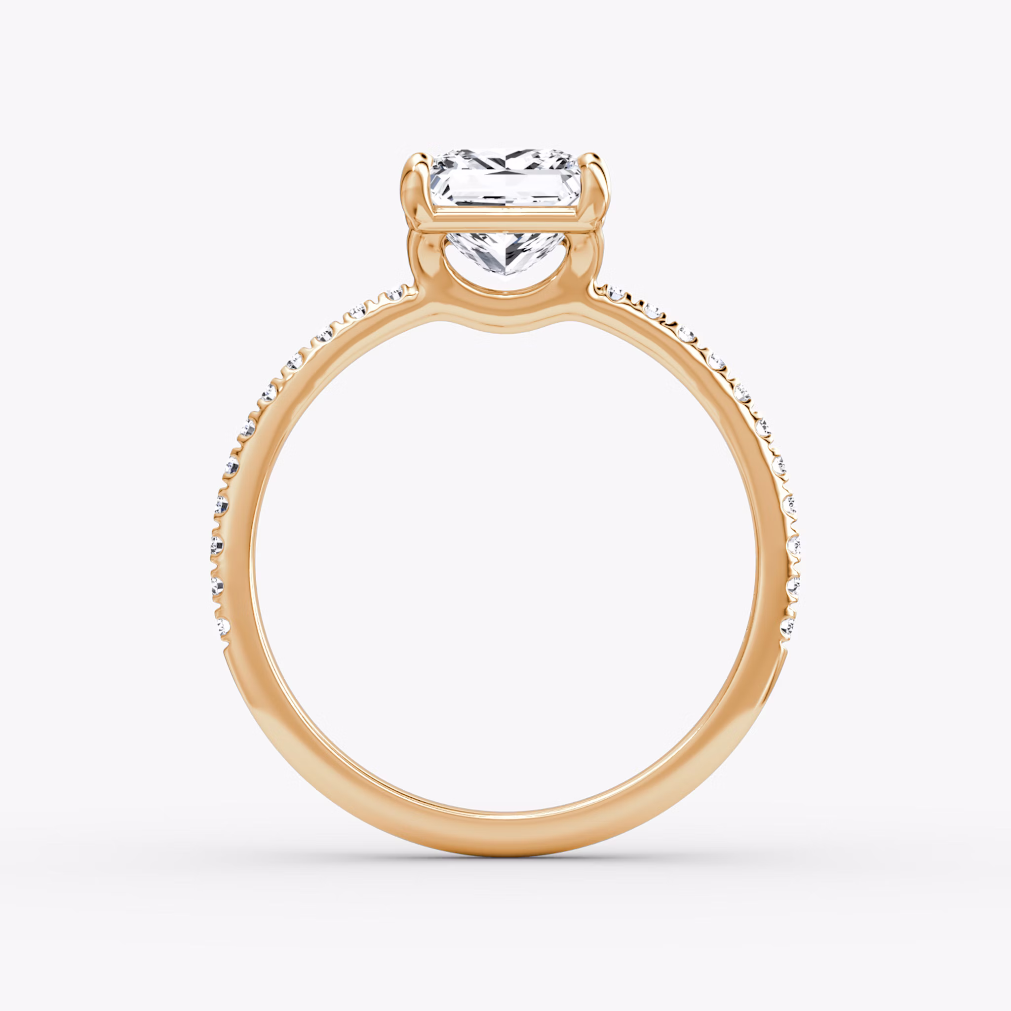 The Signature | Princess | 14k | Rose Gold | bandAccent: Pavé | bandWidth: standard | hiddenHalo: no | diamondOrientation: vertical | caratWeight: other