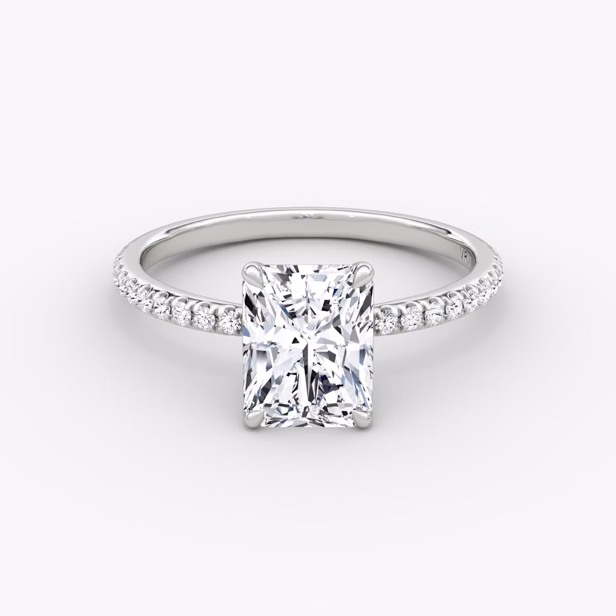 The Signature | Radiant | 18k | White Gold | bandAccent: Pavé | bandWidth: standard | hiddenHalo: no | diamondOrientation: vertical | caratWeight: other