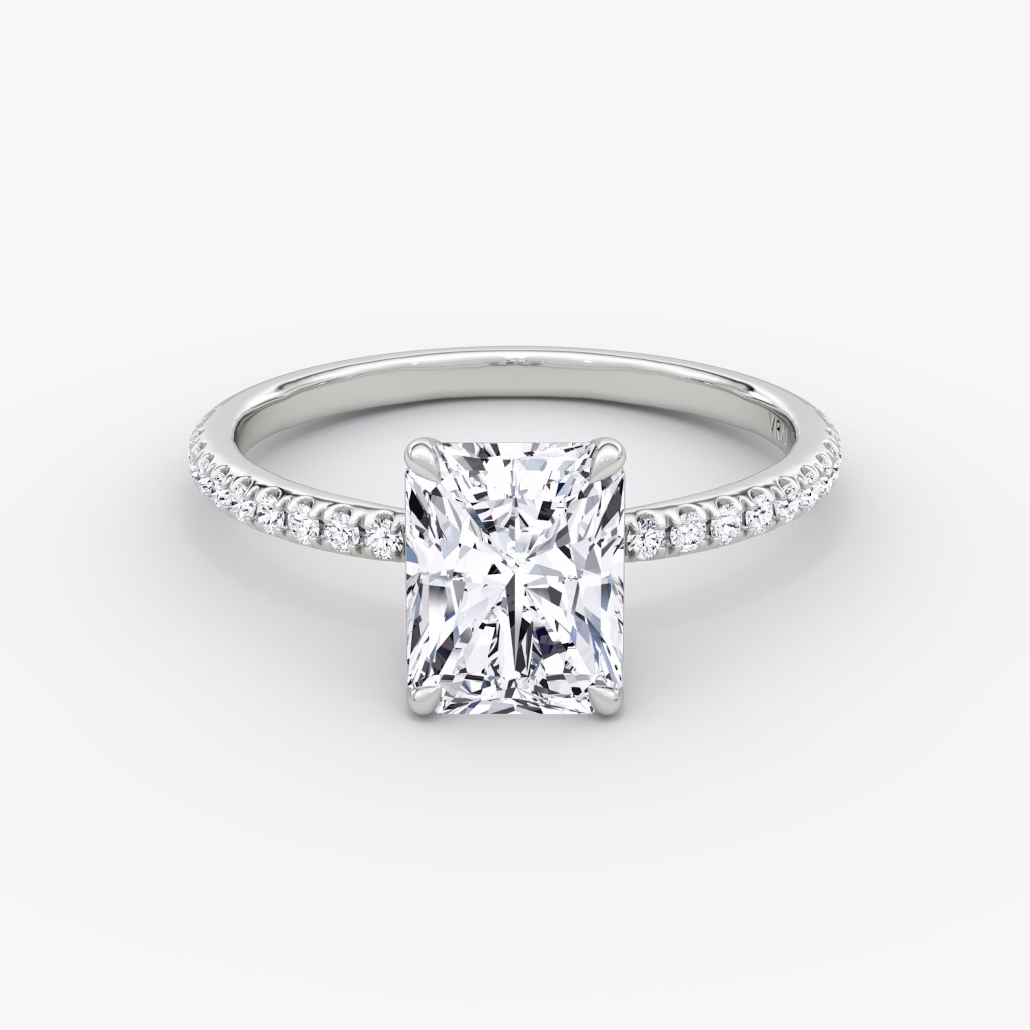 The Signature | Radiant | 18k | White Gold | bandAccent: Pavé | bandWidth: standard | hiddenHalo: no | diamondOrientation: vertical | caratWeight: other