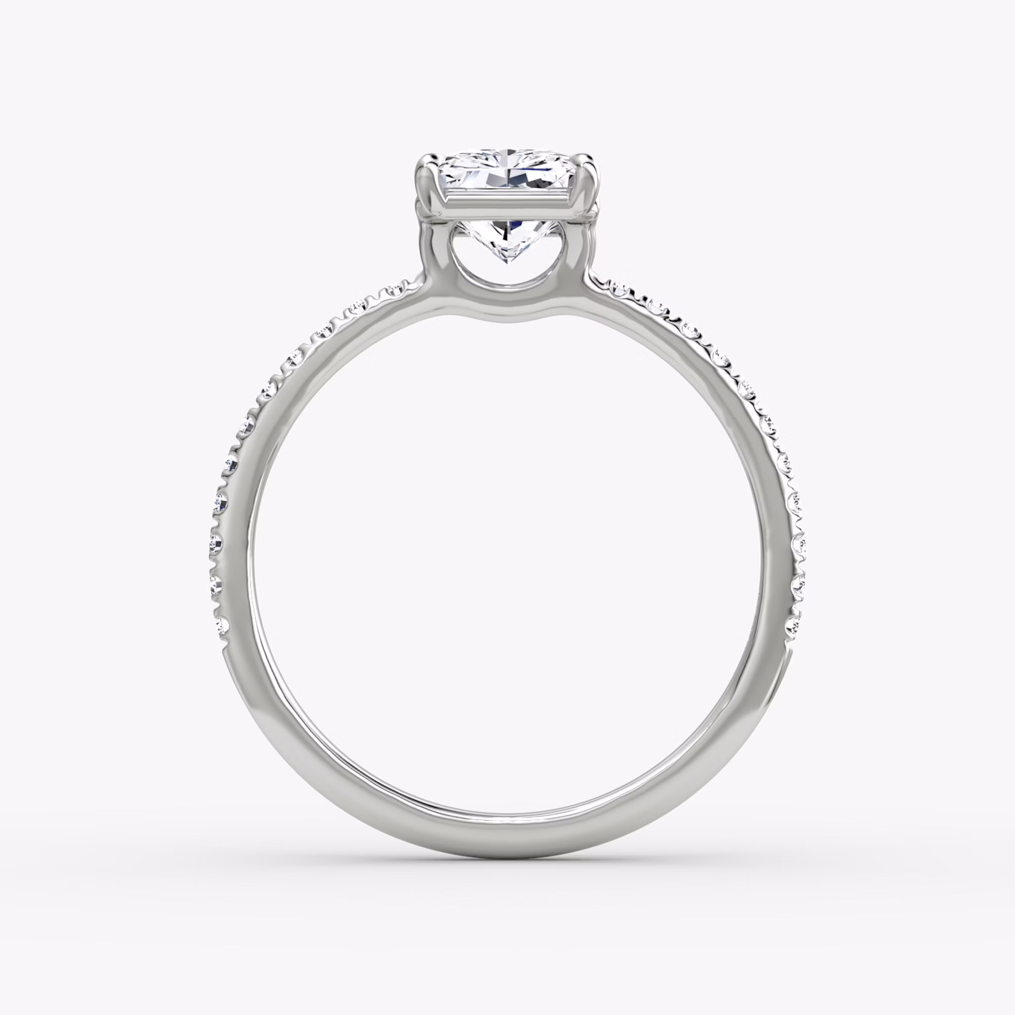 The Signature | Radiant | 18k | White Gold | bandAccent: Pavé | bandWidth: standard | hiddenHalo: no | diamondOrientation: vertical | caratWeight: other