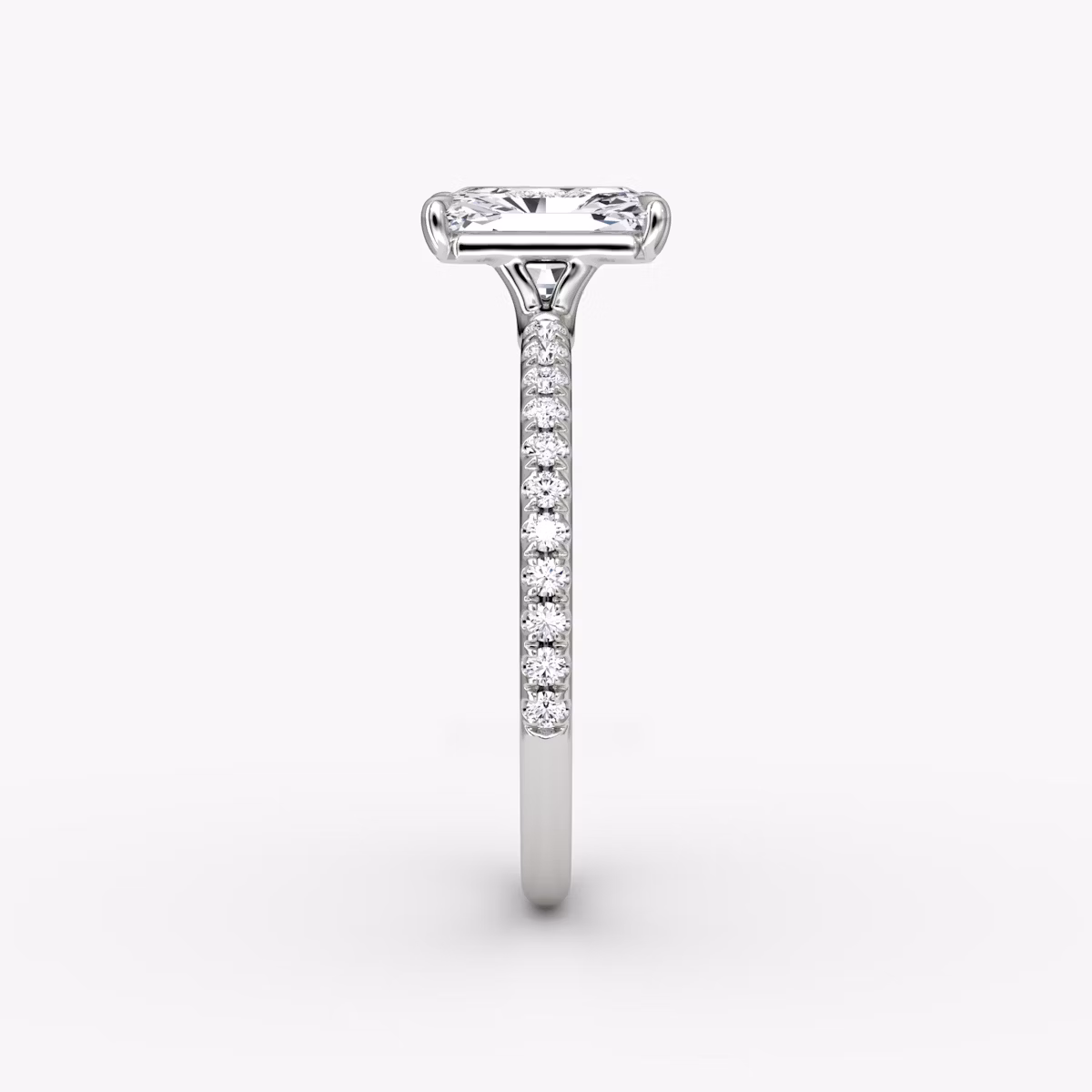 The Signature | Radiant | 18k | White Gold | bandAccent: Pavé | bandWidth: standard | hiddenHalo: no | diamondOrientation: vertical | caratWeight: other