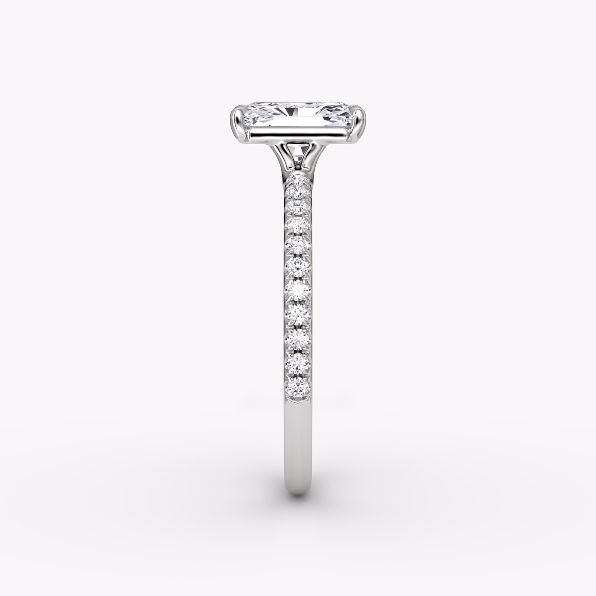 The Signature | Radiant | 18k | White Gold | bandAccent: Pavé | bandWidth: standard | hiddenHalo: no | diamondOrientation: vertical | caratWeight: other