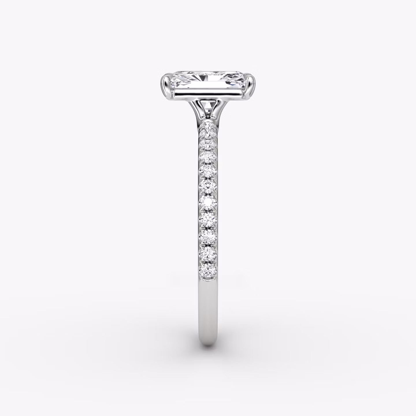The Signature | Radiant | 18k | White Gold | bandAccent: Pavé | bandWidth: standard | hiddenHalo: no | diamondOrientation: vertical | caratWeight: other