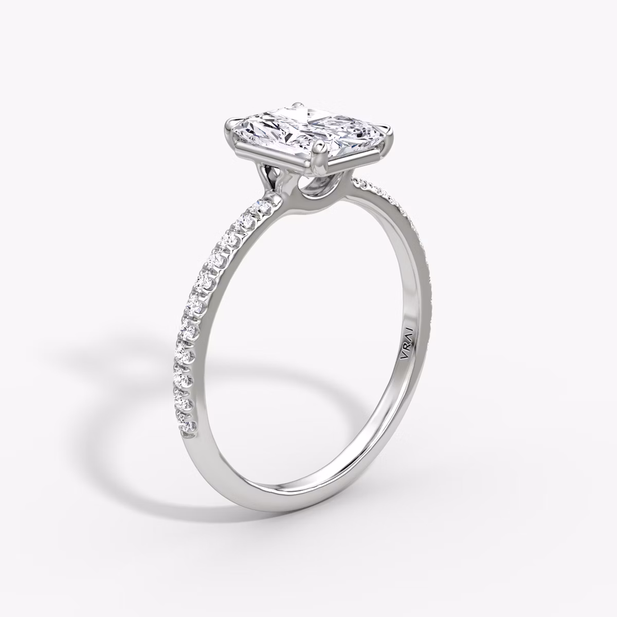 The Signature | Radiant | 18k | White Gold | bandAccent: Pavé | bandWidth: standard | hiddenHalo: no | diamondOrientation: vertical | caratWeight: other