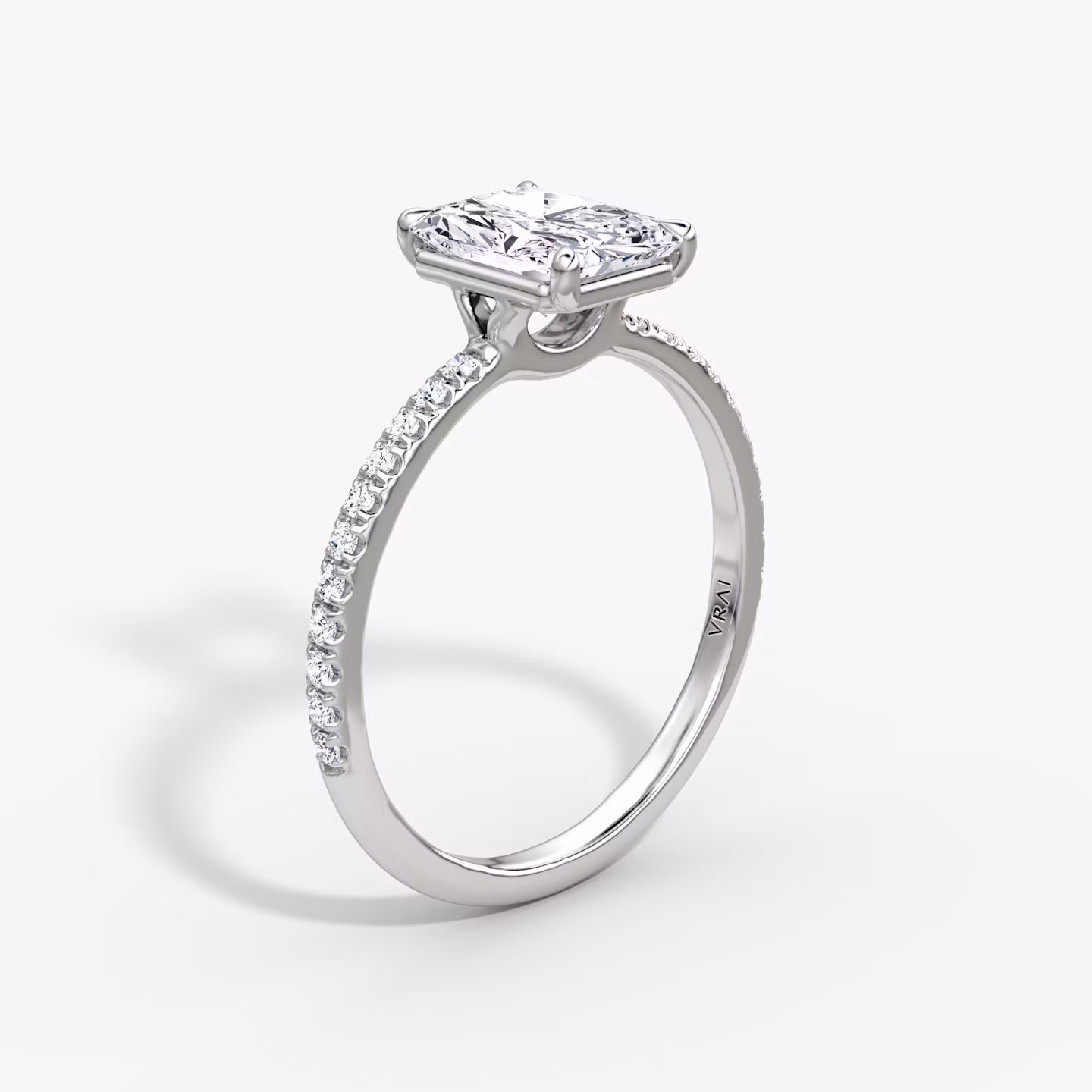 The Signature | Radiant | 18k | White Gold | bandAccent: Pavé | bandWidth: standard | hiddenHalo: no | diamondOrientation: vertical | caratWeight: other