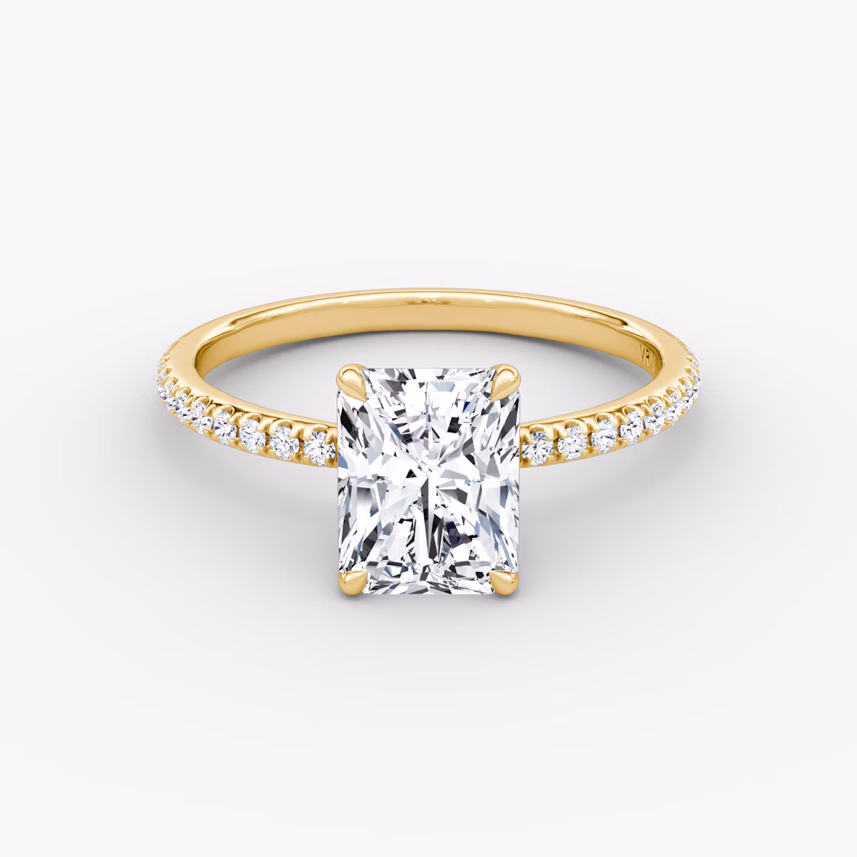 The Signature | Radiant | 18k | Yellow Gold | bandAccent: Pavé | bandWidth: standard | hiddenHalo: no | diamondOrientation: vertical | caratWeight: other