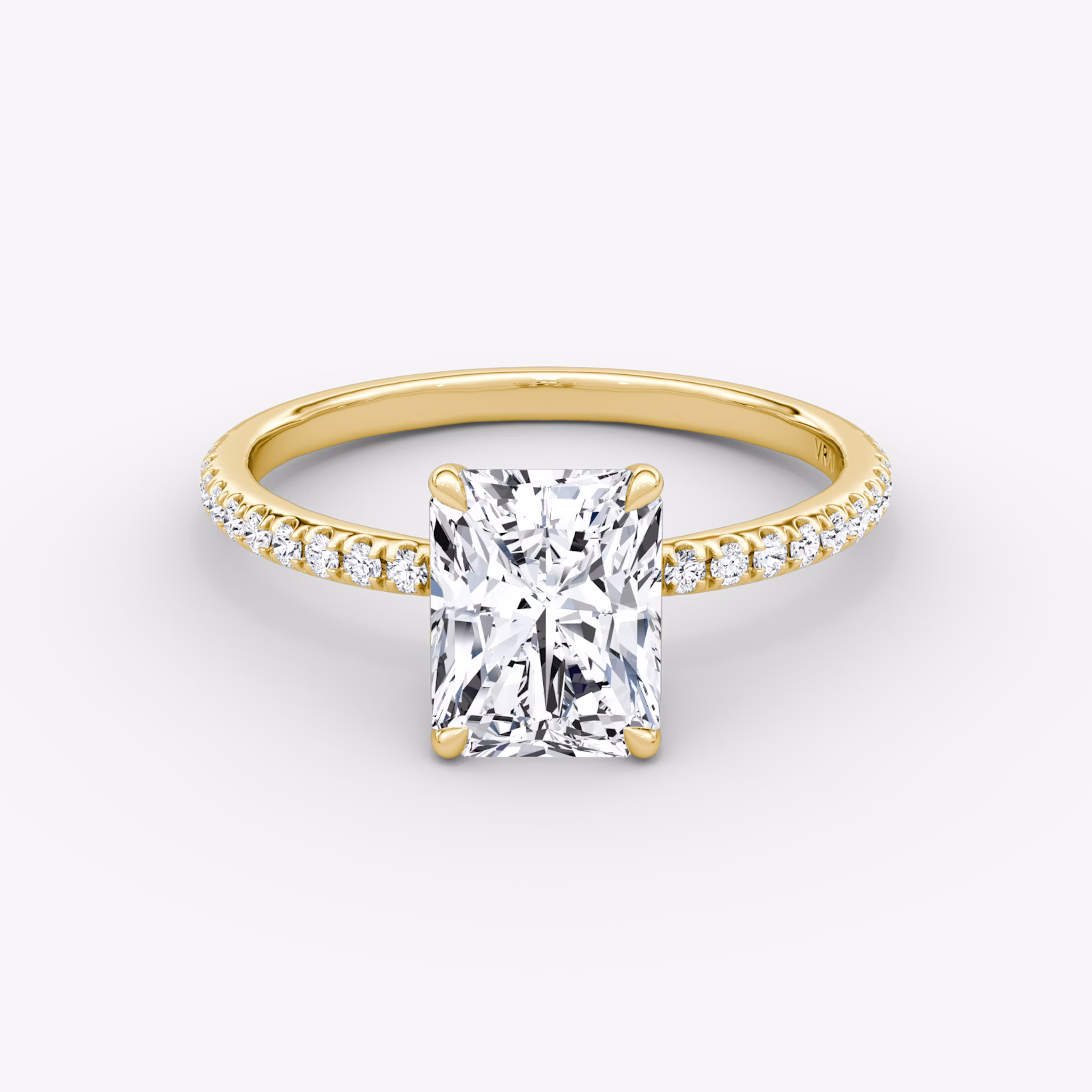 The Signature | Radiant | 18k | Yellow Gold | bandAccent: Pavé | bandWidth: standard | hiddenHalo: no | diamondOrientation: vertical | caratWeight: other