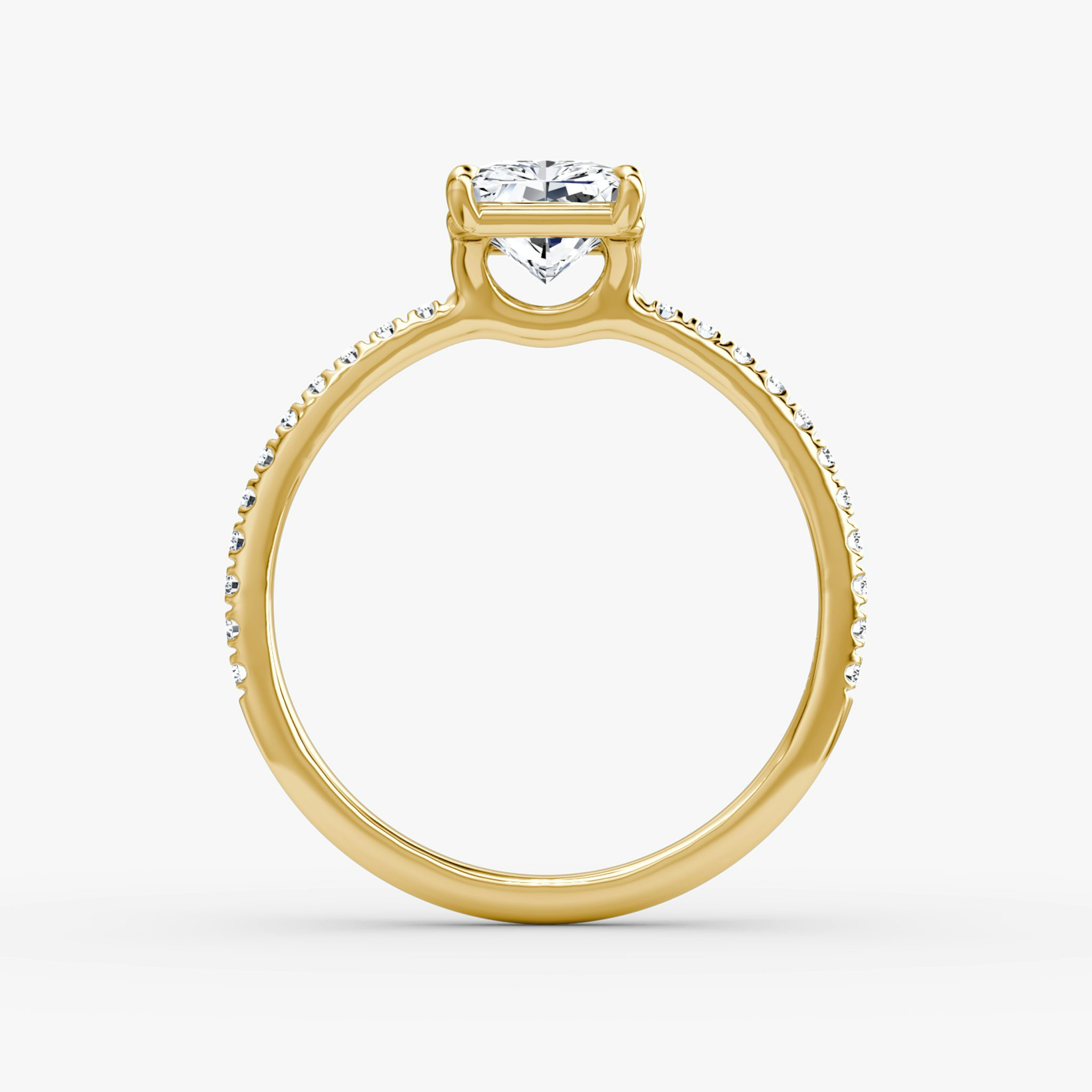 The Signature | Radiant | 18k | Yellow Gold | bandAccent: Pavé | bandWidth: standard | hiddenHalo: no | diamondOrientation: vertical | caratWeight: other
