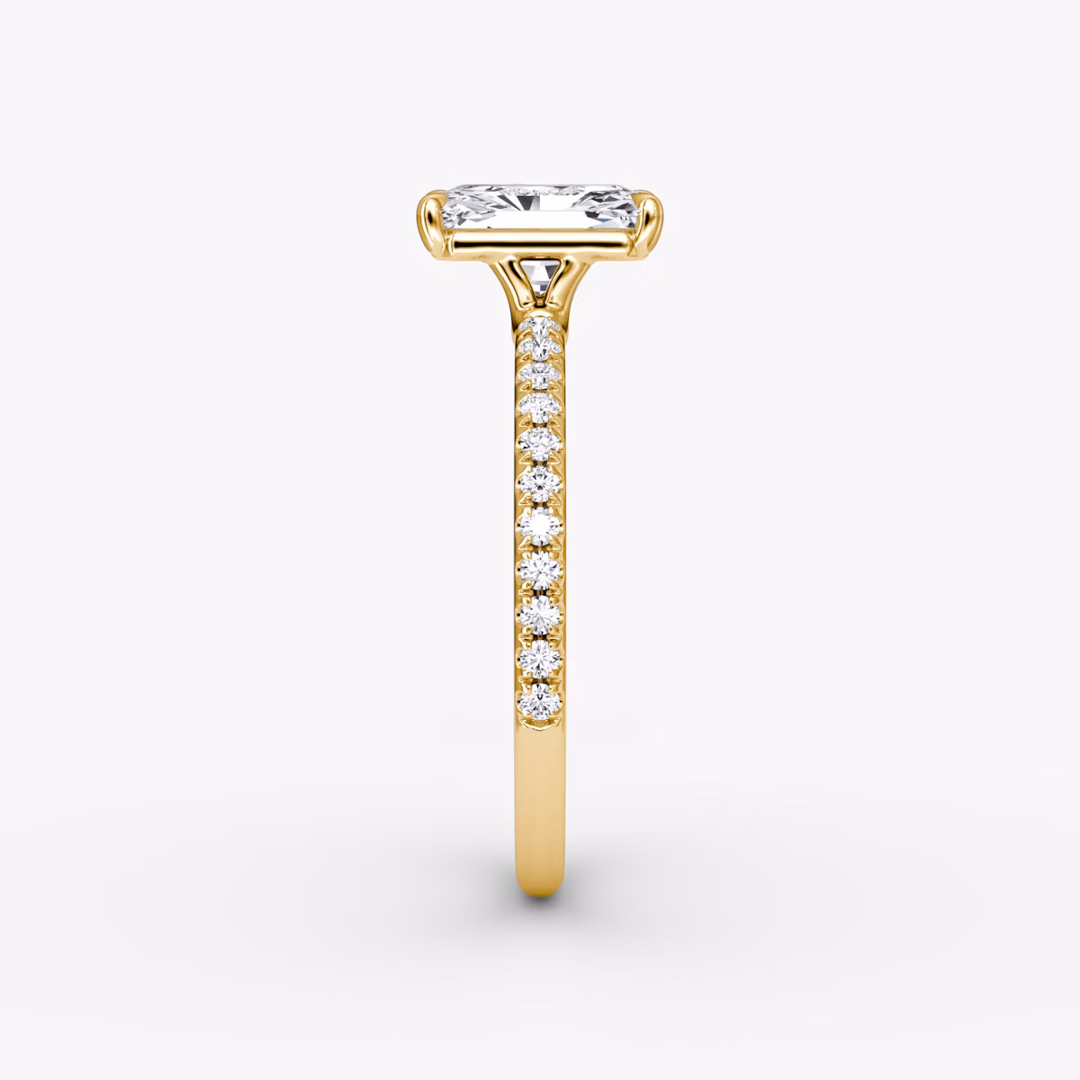 The Signature | Radiant | 18k | Yellow Gold | bandAccent: Pavé | bandWidth: standard | hiddenHalo: no | diamondOrientation: vertical | caratWeight: other