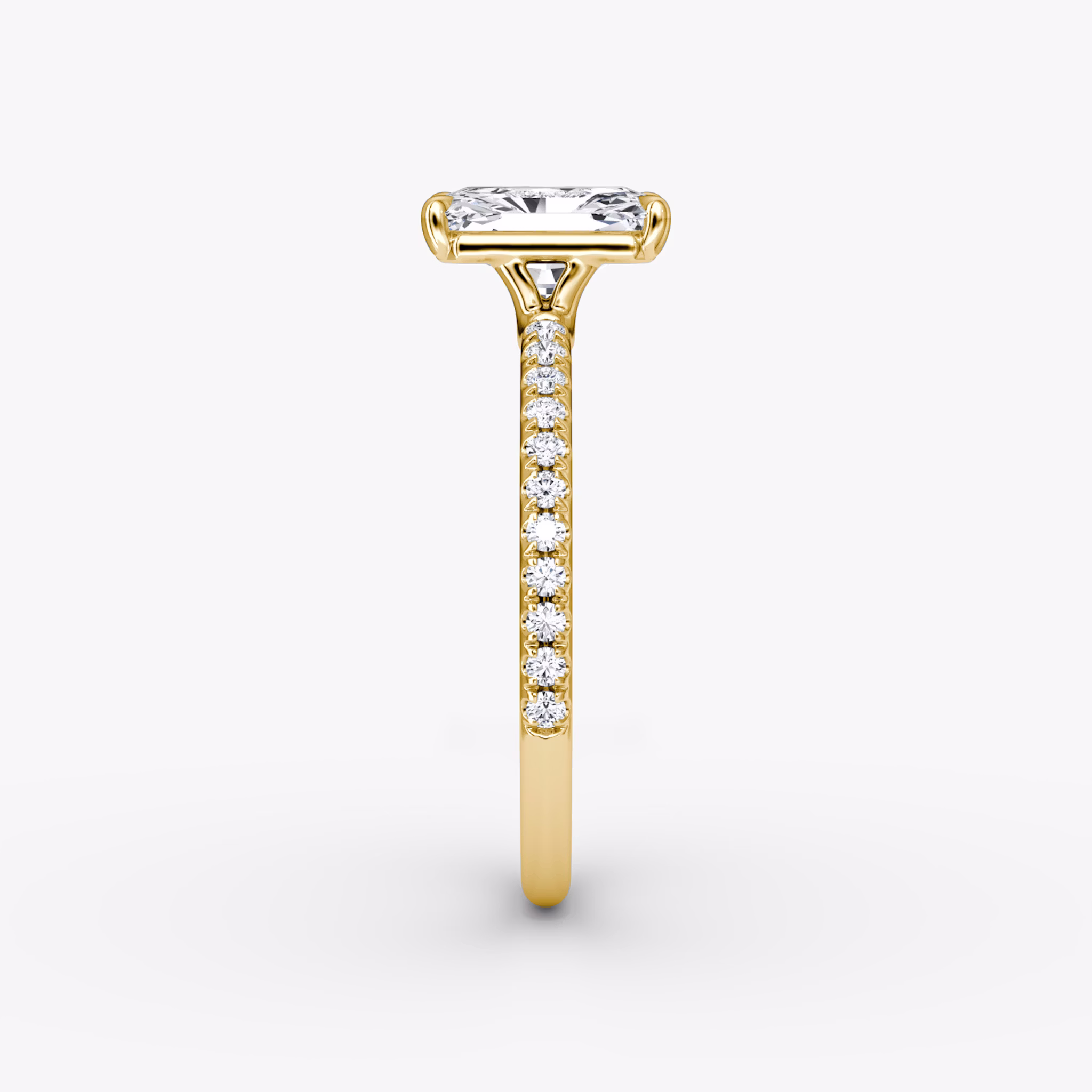 The Signature | Radiant | 18k | Yellow Gold | bandAccent: Pavé | bandWidth: standard | hiddenHalo: no | diamondOrientation: vertical | caratWeight: other