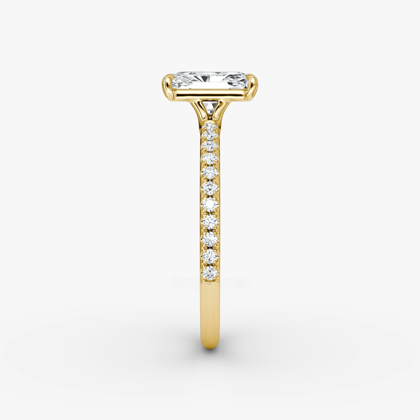 The Signature | Radiant | 18k | Yellow Gold | bandAccent: Pavé | bandWidth: standard | hiddenHalo: no | diamondOrientation: vertical | caratWeight: other