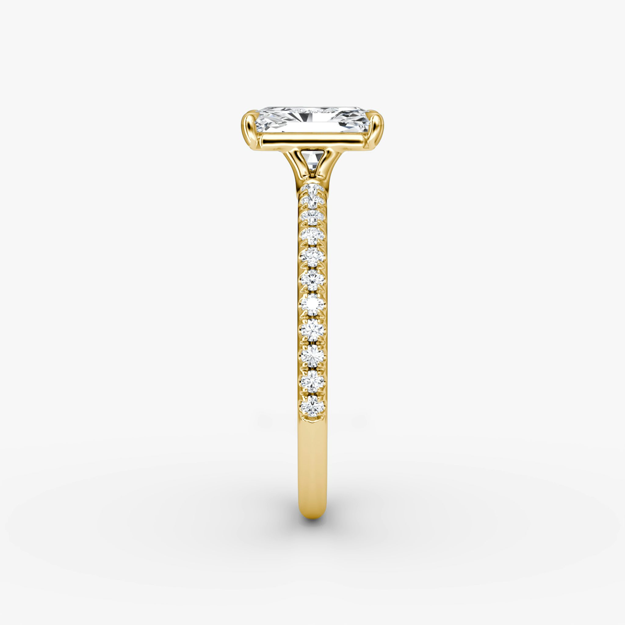 The Signature | Radiant | 18k | Yellow Gold | bandAccent: Pavé | bandWidth: standard | hiddenHalo: no | diamondOrientation: vertical | caratWeight: other