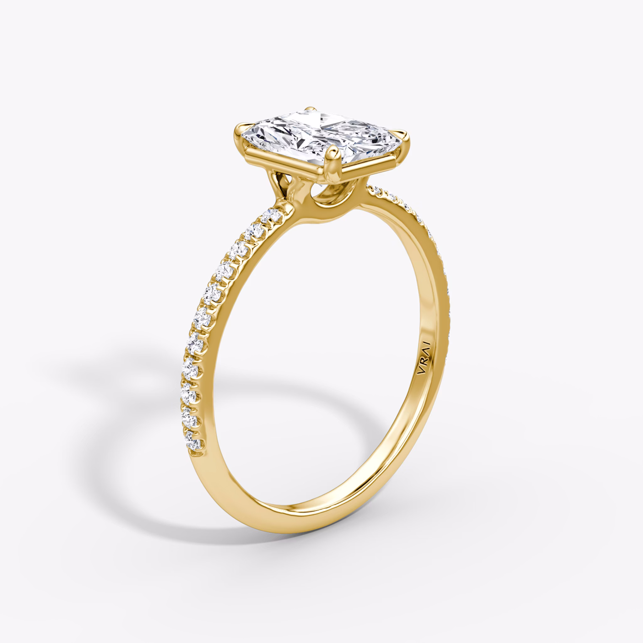 The Signature | Radiant | 18k | Yellow Gold | bandAccent: Pavé | bandWidth: standard | hiddenHalo: no | diamondOrientation: vertical | caratWeight: other