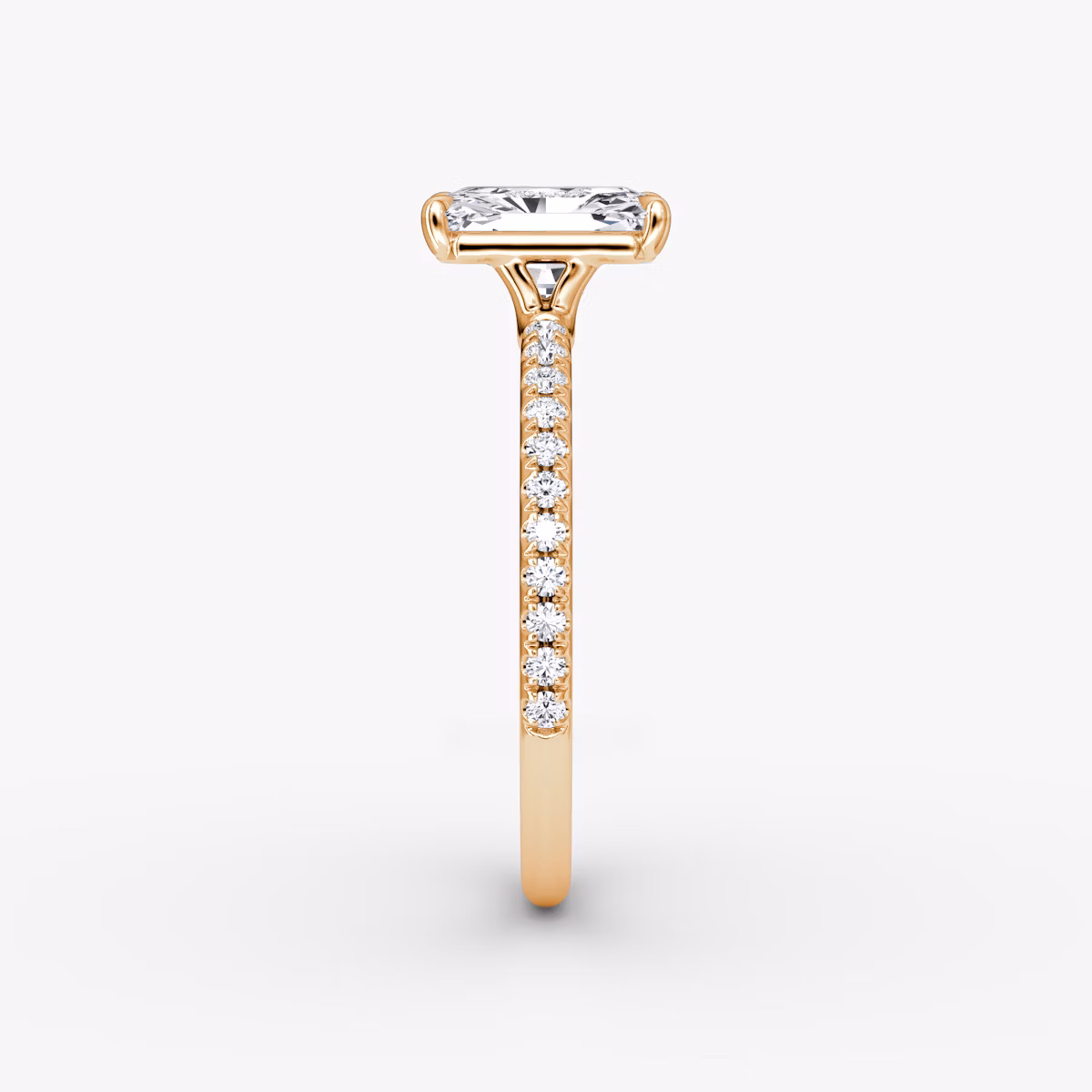 The Signature | Radiant | 14k | Rose Gold | bandAccent: Pavé | bandWidth: standard | hiddenHalo: no | diamondOrientation: vertical | caratWeight: other