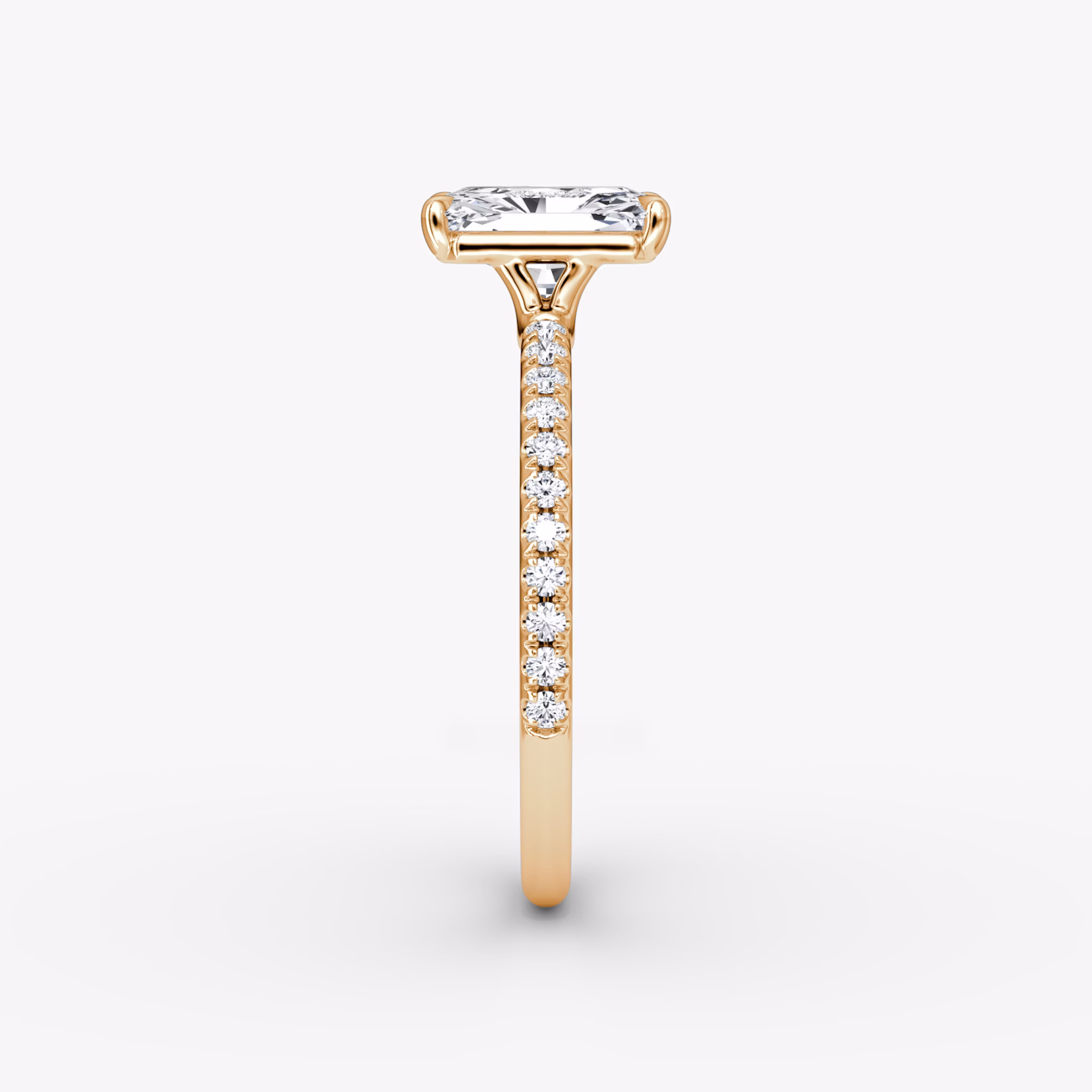 The Signature | Radiant | 14k | Rose Gold | bandAccent: Pavé | bandWidth: standard | hiddenHalo: no | diamondOrientation: vertical | caratWeight: other