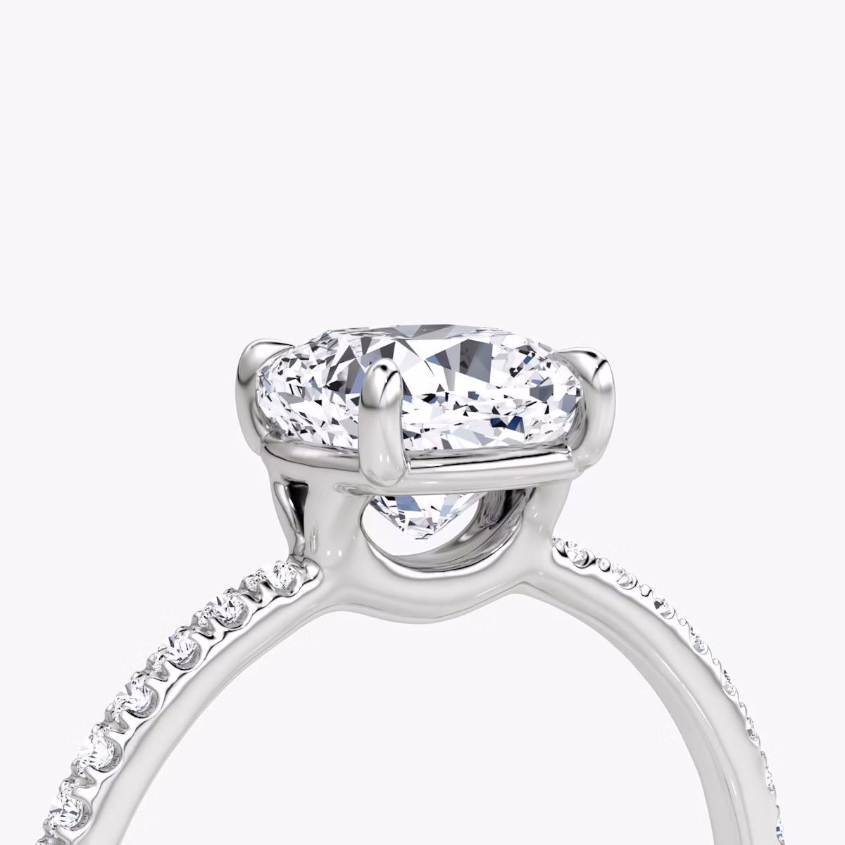 The Signature | Cushion | 18k | White Gold | bandAccent: Pavé | bandWidth: standard | hiddenHalo: no | diamondOrientation: vertical | caratWeight: other