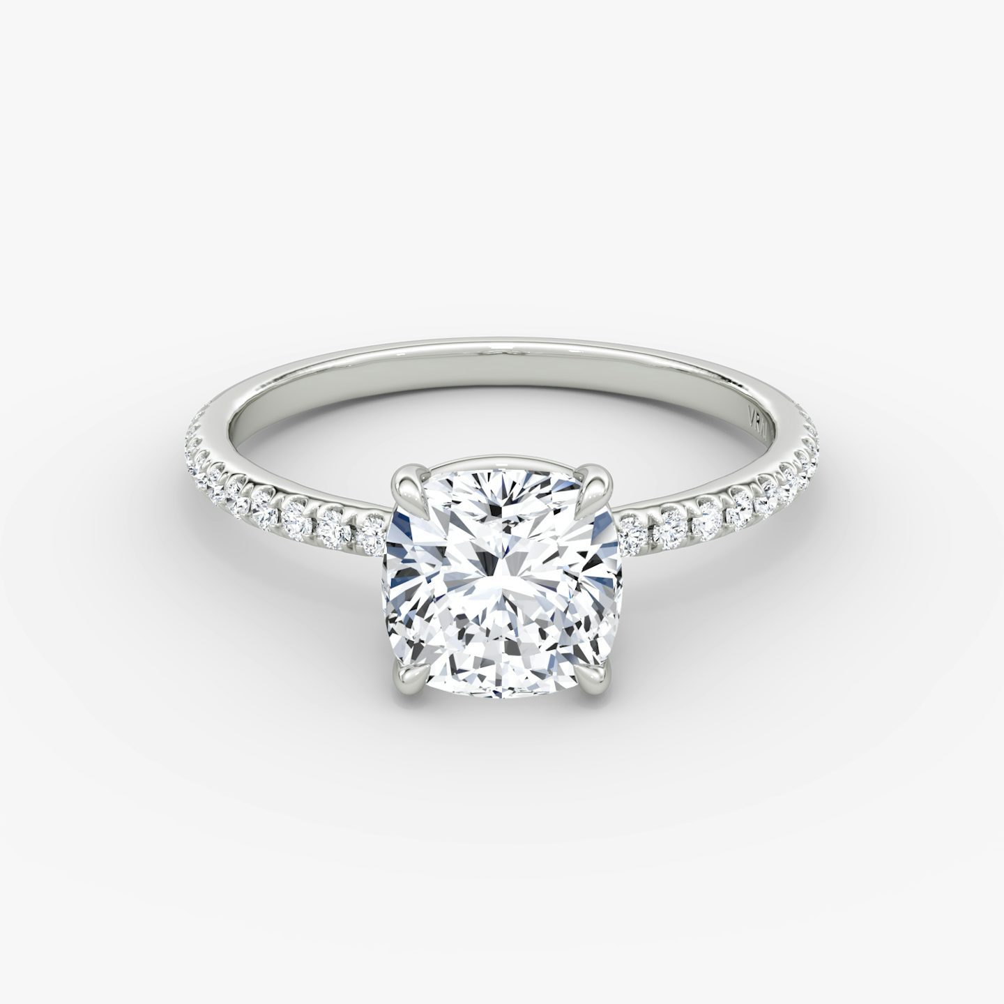 The Signature | Cushion | 18k | White Gold | bandAccent: Pavé | bandWidth: standard | hiddenHalo: no | diamondOrientation: vertical | caratWeight: other