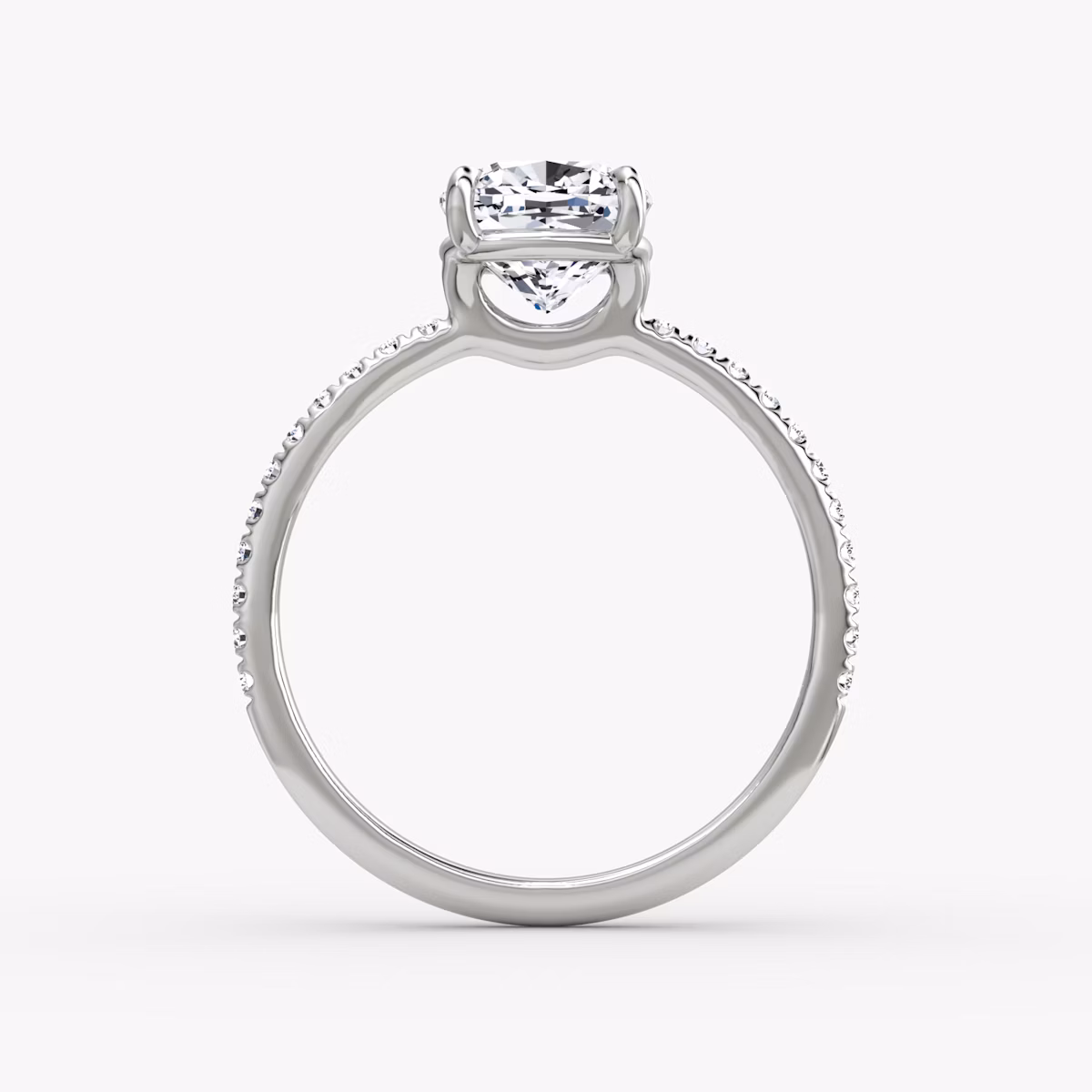The Signature | Cushion | 18k | White Gold | bandAccent: Pavé | bandWidth: standard | hiddenHalo: no | diamondOrientation: vertical | caratWeight: other
