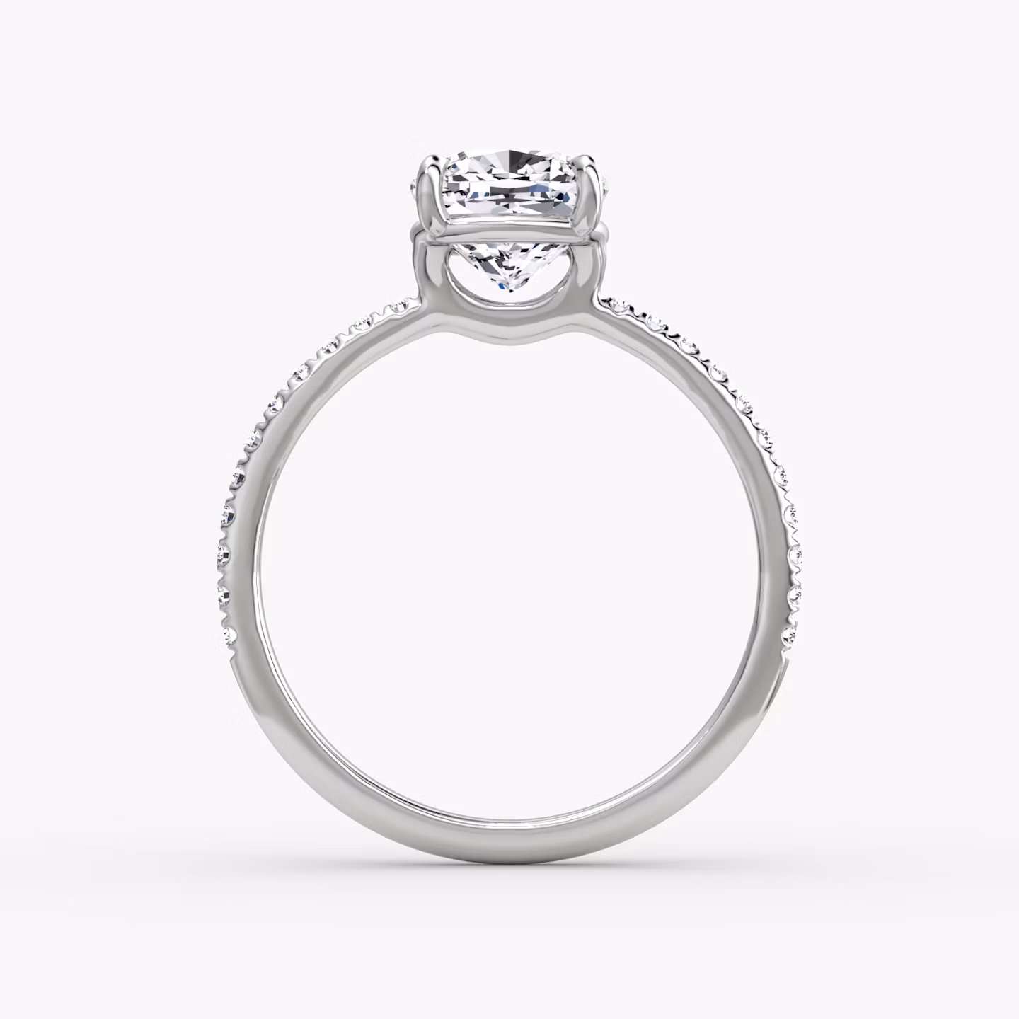 The Signature | Cushion | 18k | White Gold | bandAccent: Pavé | bandWidth: standard | hiddenHalo: no | diamondOrientation: vertical | caratWeight: other