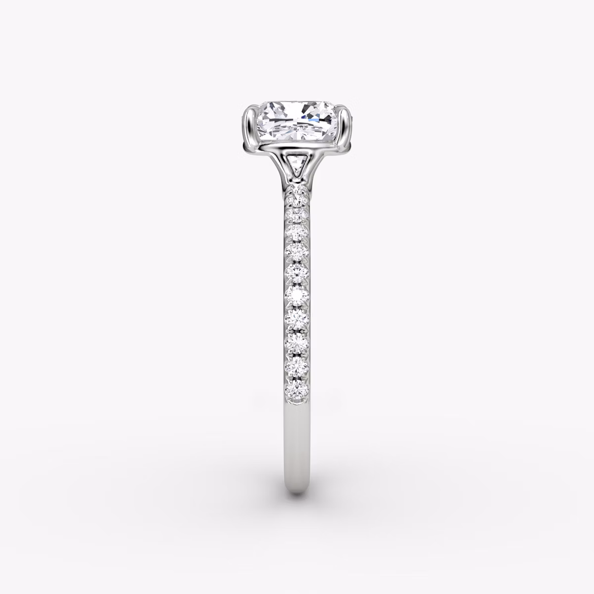 The Signature | Cushion | 18k | White Gold | bandAccent: Pavé | bandWidth: standard | hiddenHalo: no | diamondOrientation: vertical | caratWeight: other
