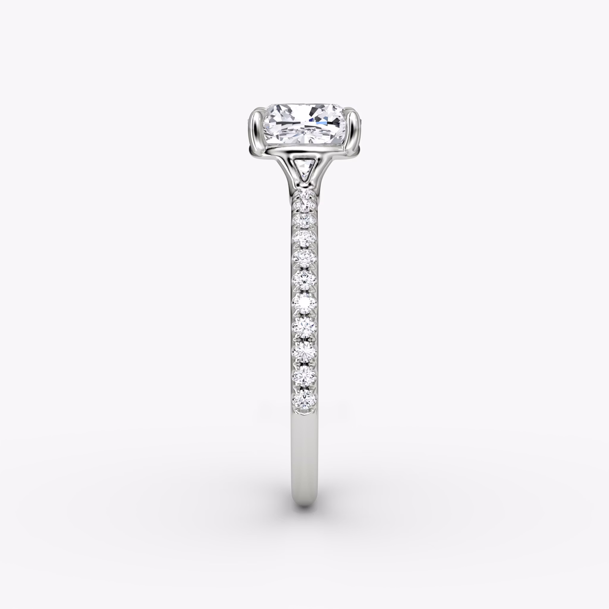 The Signature | Cushion | 18k | White Gold | bandAccent: Pavé | bandWidth: standard | hiddenHalo: no | diamondOrientation: vertical | caratWeight: other