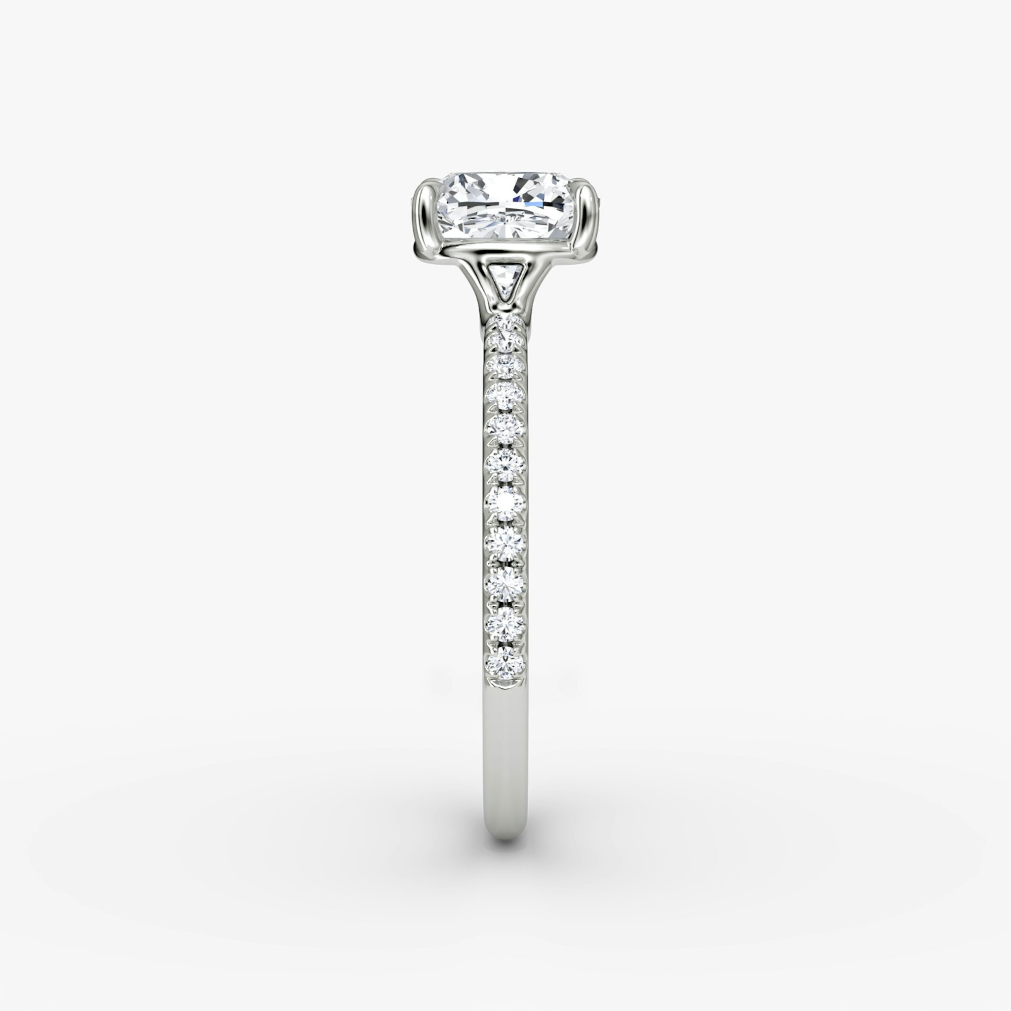The Signature | Cushion | 18k | White Gold | bandAccent: Pavé | bandWidth: standard | hiddenHalo: no | diamondOrientation: vertical | caratWeight: other