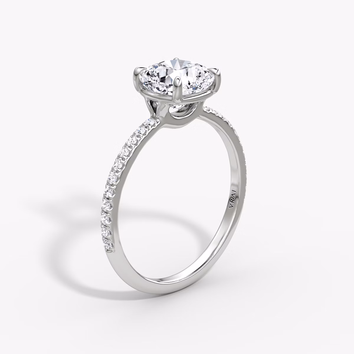 The Signature | Cushion | 18k | White Gold | bandAccent: Pavé | bandWidth: standard | hiddenHalo: no | diamondOrientation: vertical | caratWeight: other