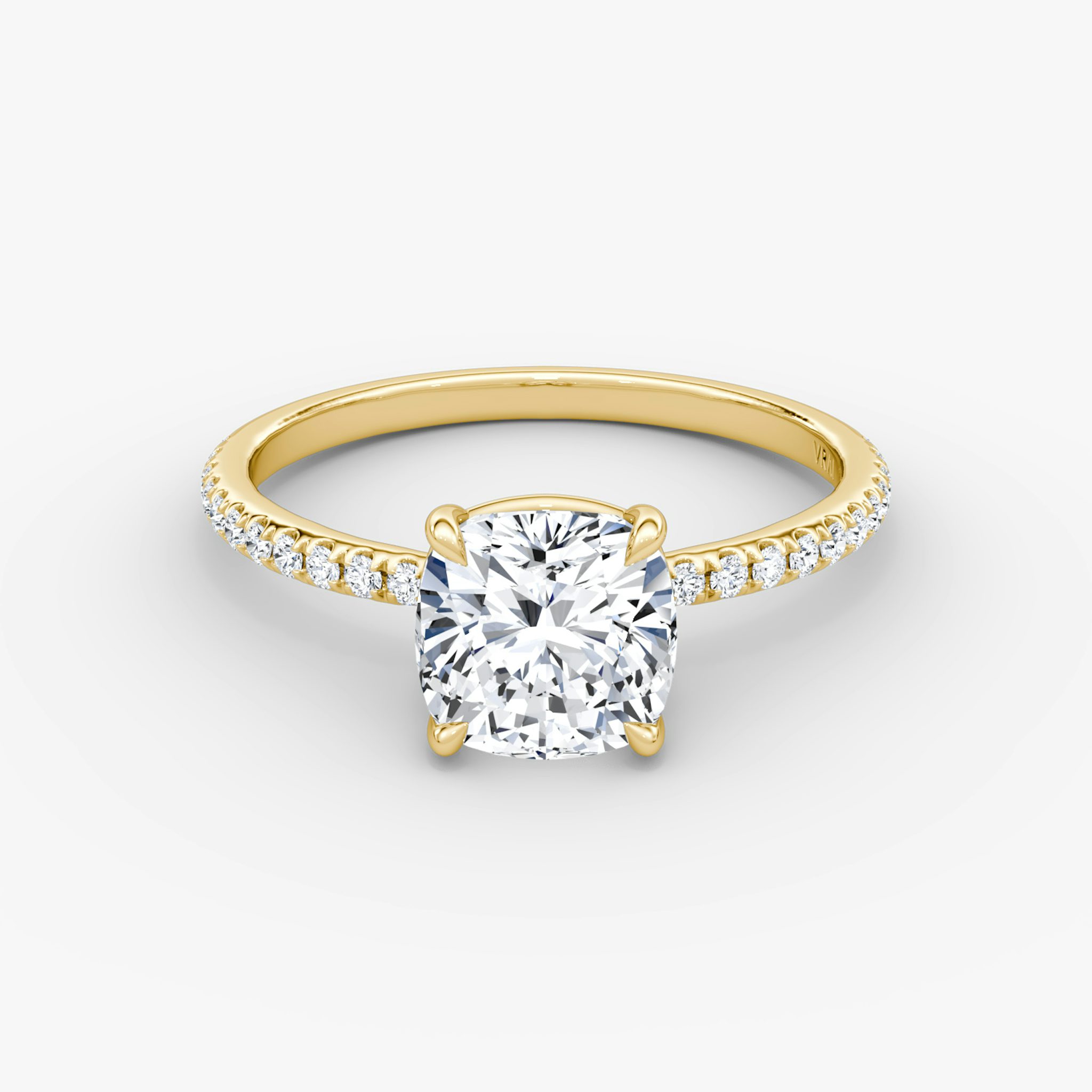 The Signature | Cushion | 18k | Yellow Gold | bandAccent: Pavé | bandWidth: standard | hiddenHalo: no | diamondOrientation: vertical | caratWeight: other