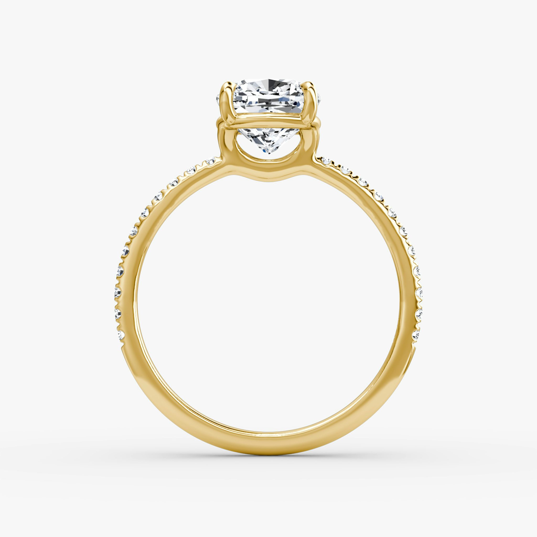 The Signature | Cushion | 18k | Yellow Gold | bandAccent: Pavé | bandWidth: standard | hiddenHalo: no | diamondOrientation: vertical | caratWeight: other