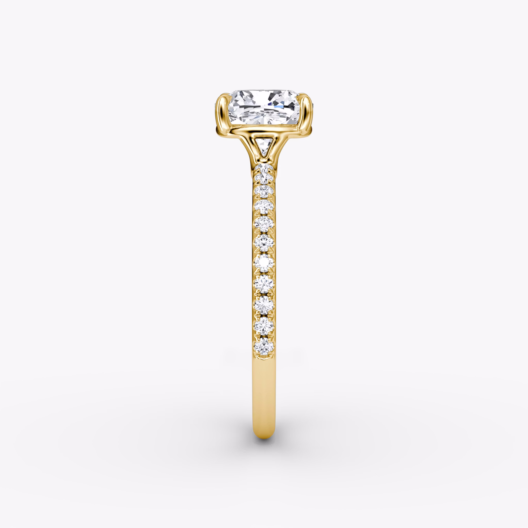 The Signature | Cushion | 18k | Yellow Gold | bandAccent: Pavé | bandWidth: standard | hiddenHalo: no | diamondOrientation: vertical | caratWeight: other