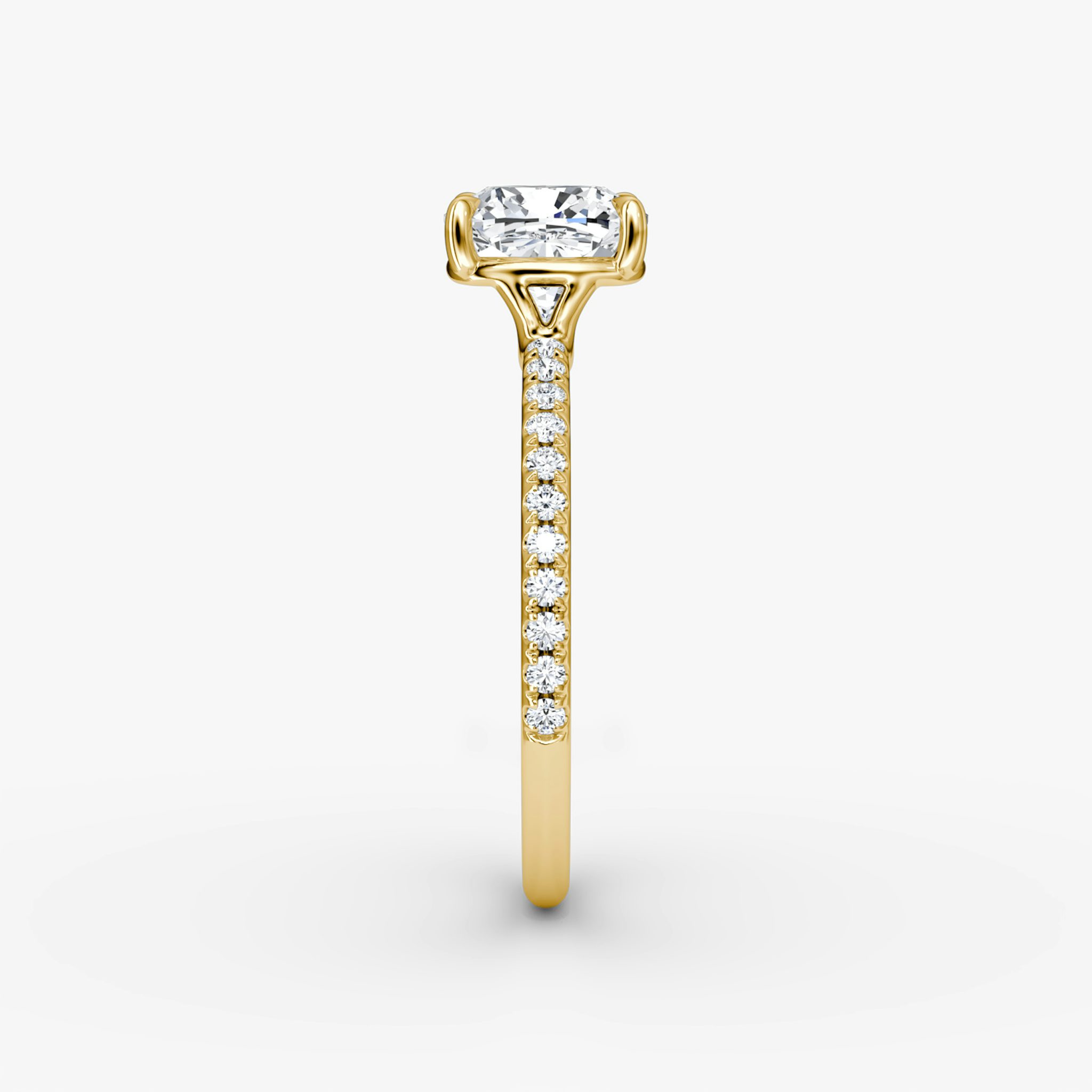 The Signature | Cushion | 18k | Yellow Gold | bandAccent: Pavé | bandWidth: standard | hiddenHalo: no | diamondOrientation: vertical | caratWeight: other