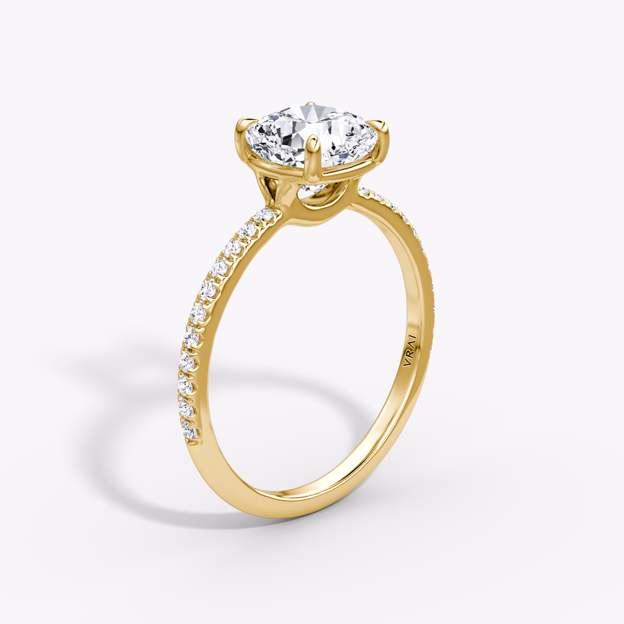 The Signature | Cushion | 18k | Yellow Gold | bandAccent: Pavé | bandWidth: standard | hiddenHalo: no | diamondOrientation: vertical | caratWeight: other