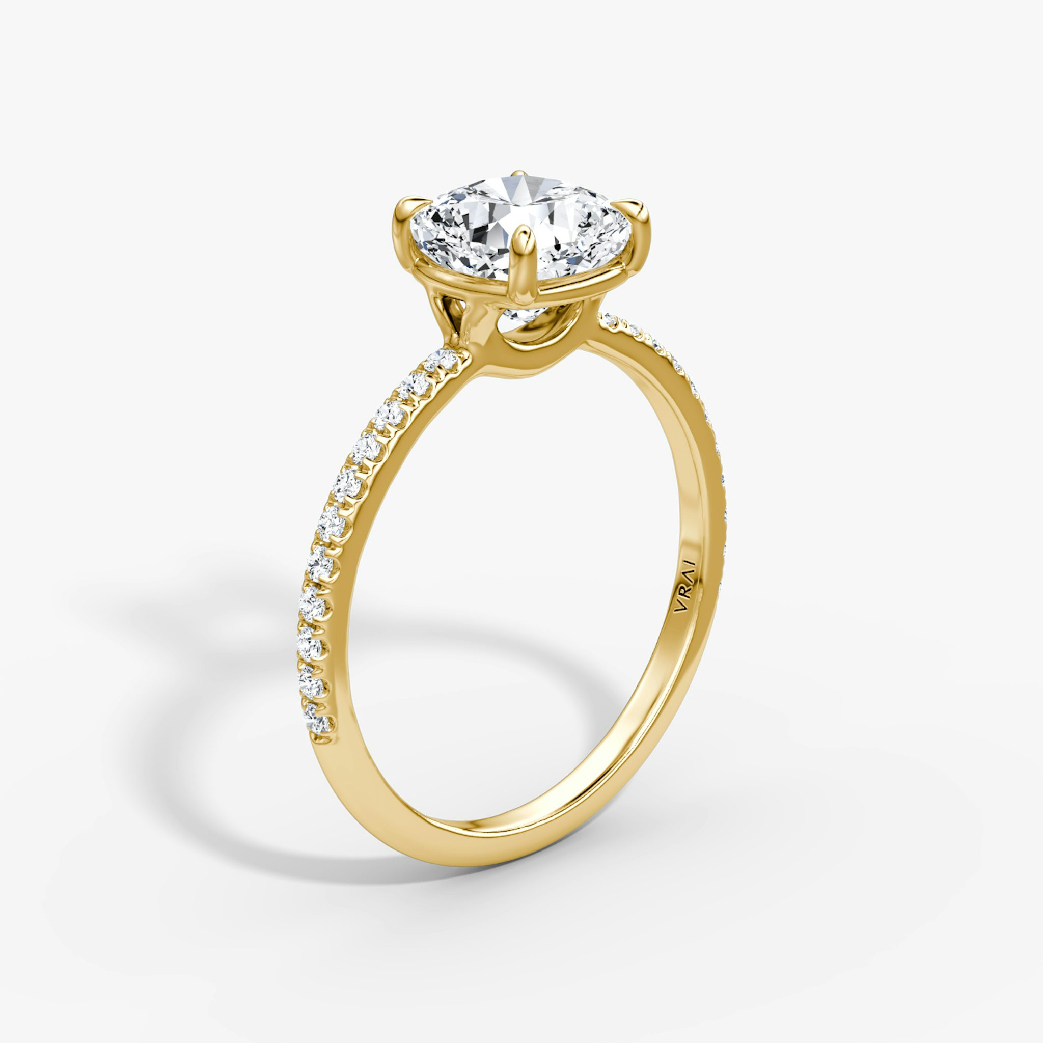 The Signature | Cushion | 18k | Yellow Gold | bandAccent: Pavé | bandWidth: standard | hiddenHalo: no | diamondOrientation: vertical | caratWeight: other