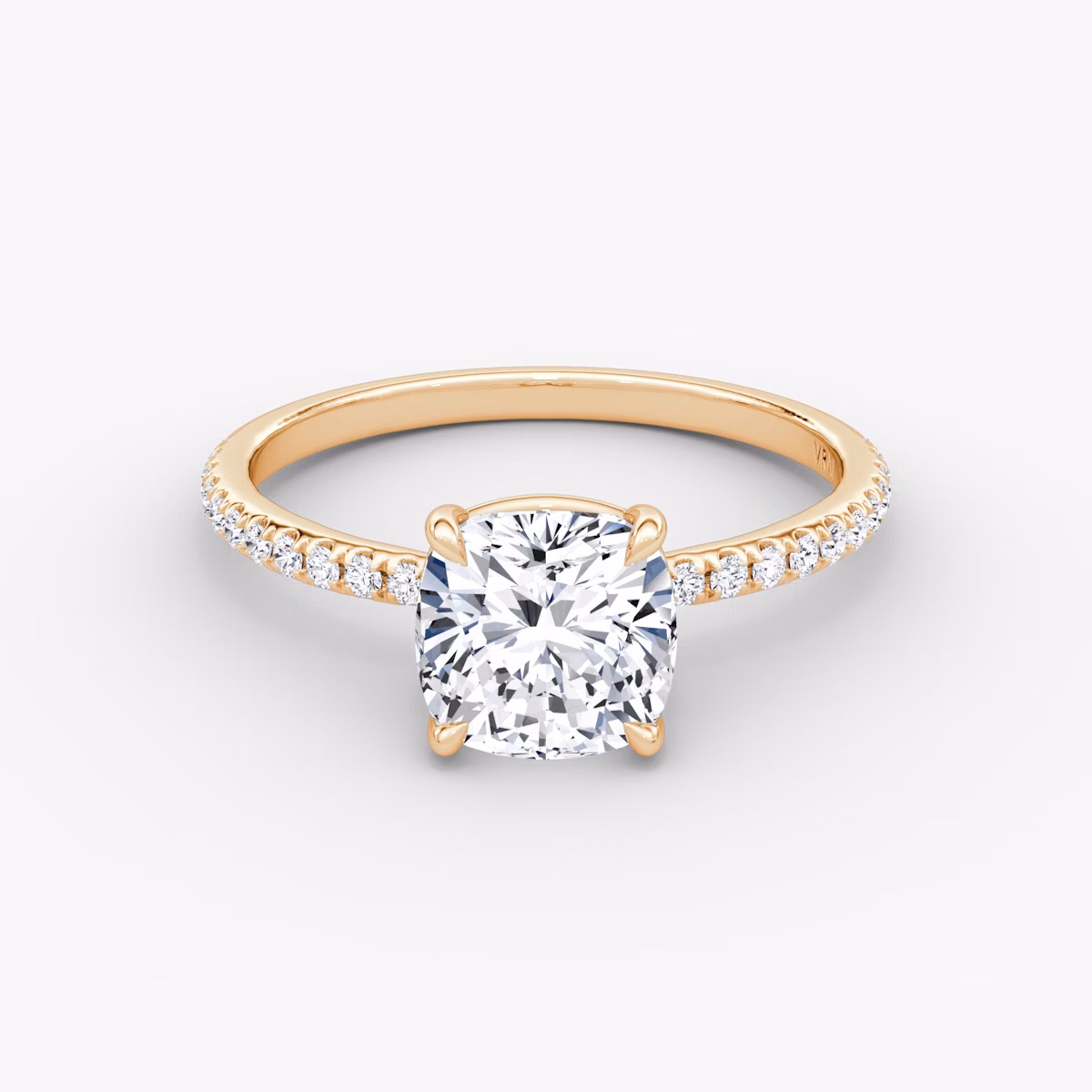 The Signature | Cushion | 14k | Rose Gold | bandAccent: Pavé | bandWidth: standard | hiddenHalo: no | diamondOrientation: vertical | caratWeight: other