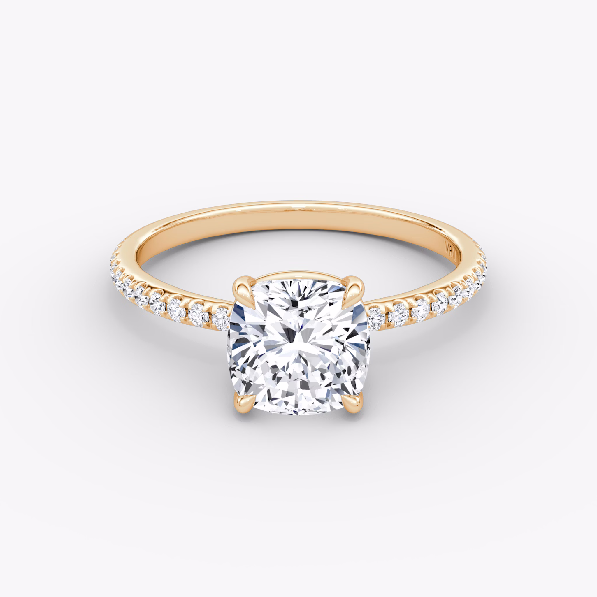 The Signature | Cushion | 14k | Rose Gold | bandAccent: Pavé | bandWidth: standard | hiddenHalo: no | diamondOrientation: horizontal | caratWeight: other