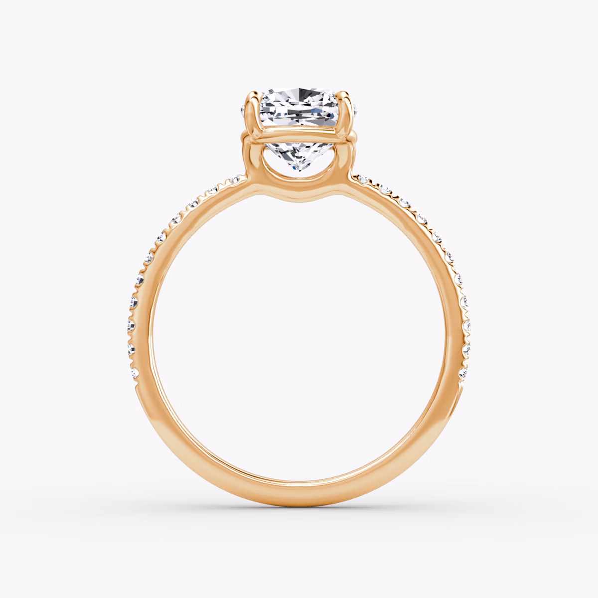 The Signature | Cushion | 14k | Rose Gold | bandAccent: Pavé | bandWidth: standard | hiddenHalo: no | diamondOrientation: vertical | caratWeight: other