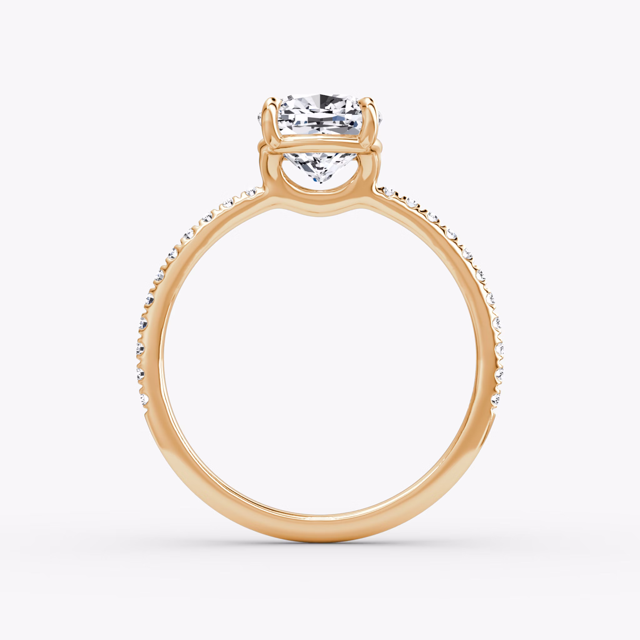 The Signature | Cushion | 14k | Rose Gold | bandAccent: Pavé | bandWidth: standard | hiddenHalo: no | diamondOrientation: horizontal | caratWeight: other